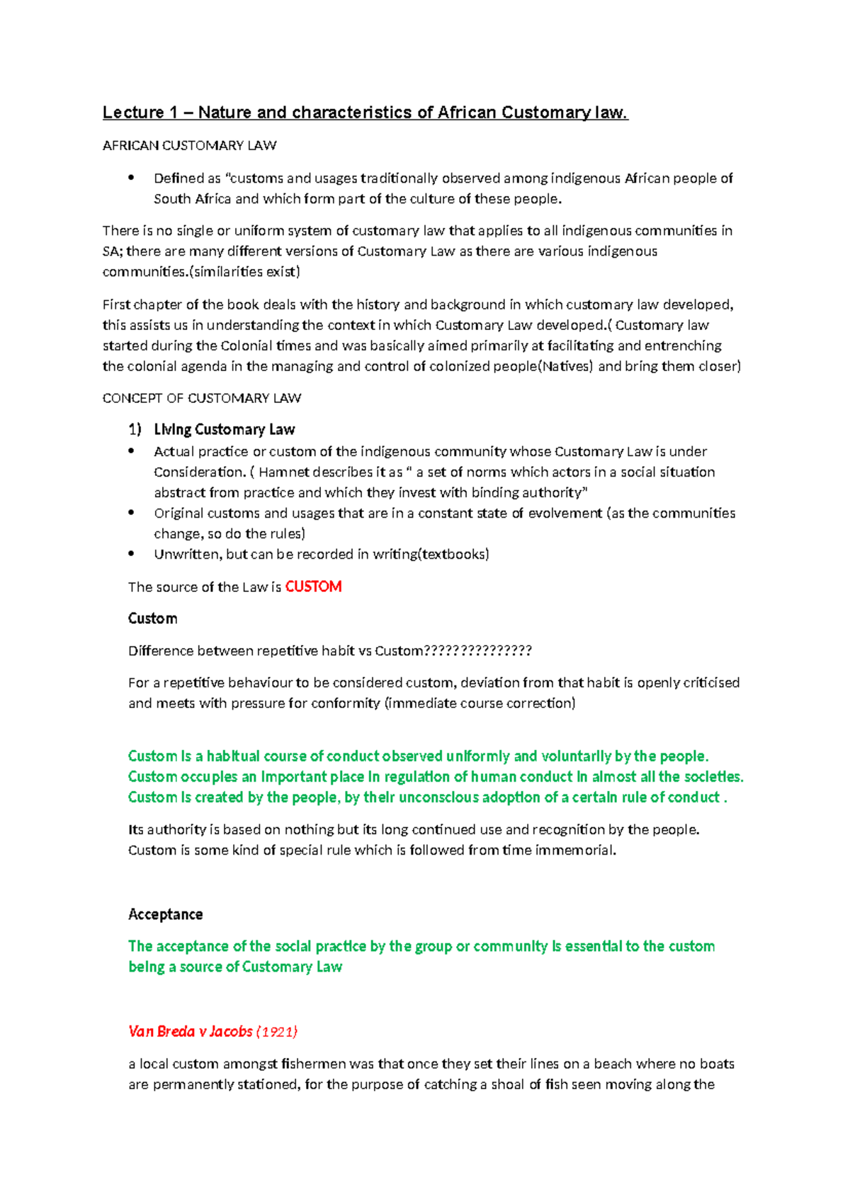 Lac 213e Lecture 1 Notes Lecture 1 Nature And Characteristics Of African Customary Law Lac 213e Lecture 1 Notes Lecture 1 Nature And Characteristics Of African Customary Law