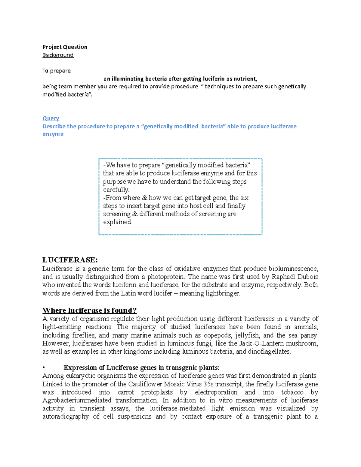 Final Term Project-Recombinant DNA Tchnology - Project Question ...
