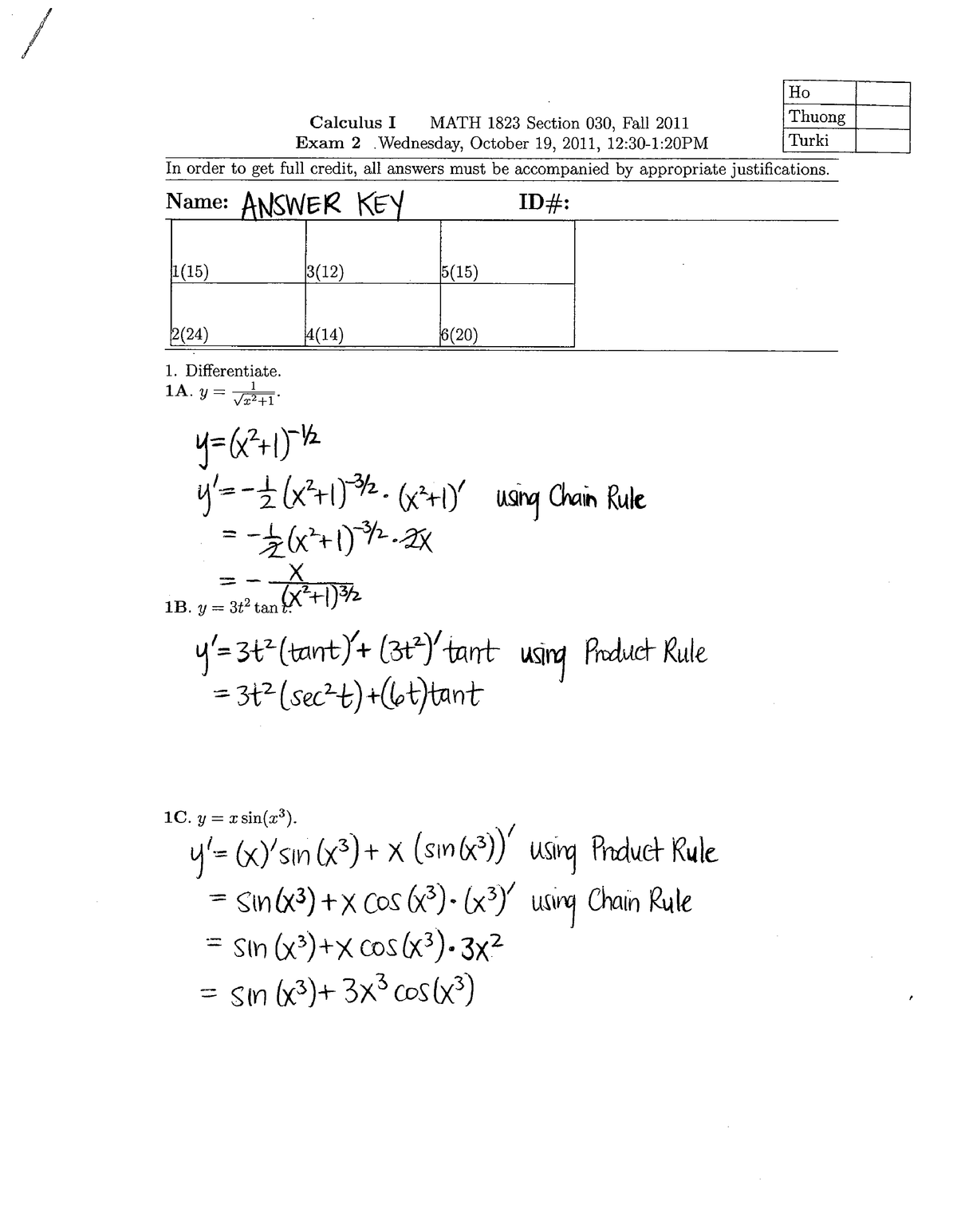 030 exam 3 math I MATH Calculus Exam Geometry 2011  Analytic 1823: And