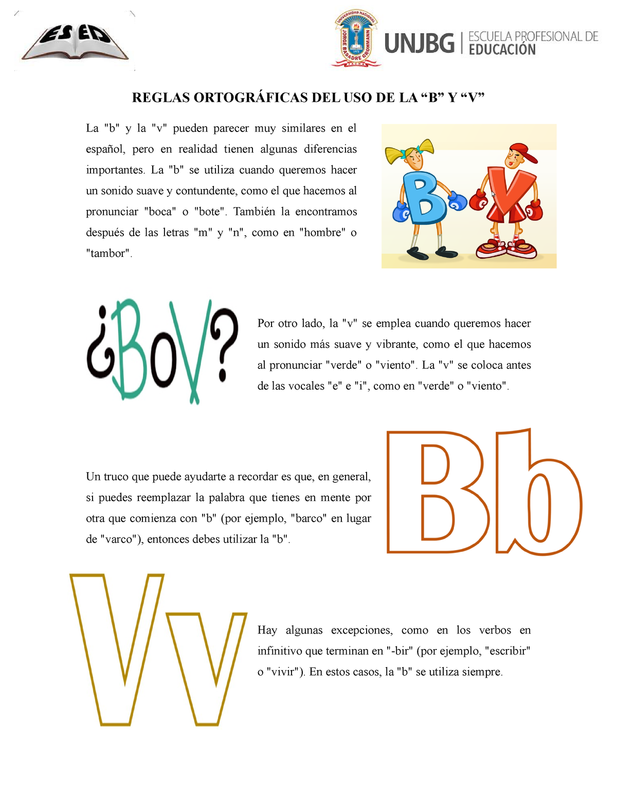 USO DE LA B Y V. - REGLAS ORTOGRÁFICAS DEL USO DE LA “B” Y “V” La "b" Y ...