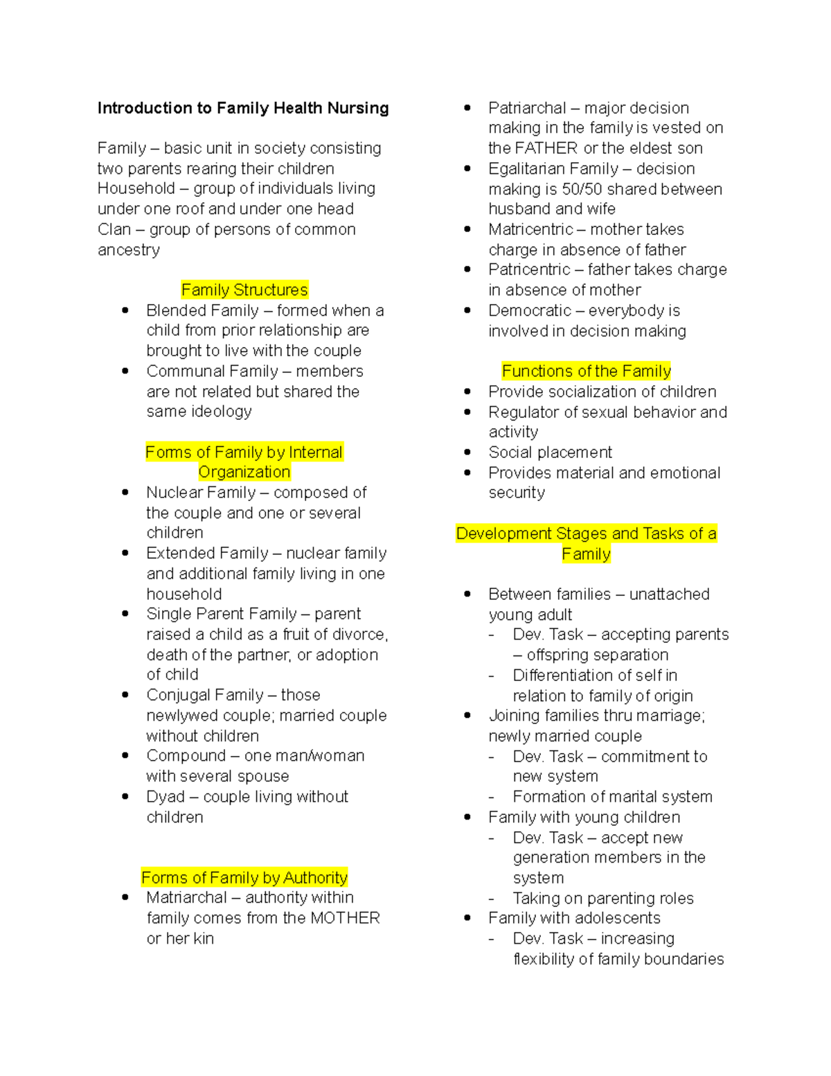 CHN DIDA - Introduction to Family Health Nursing Family – basic unit in ...