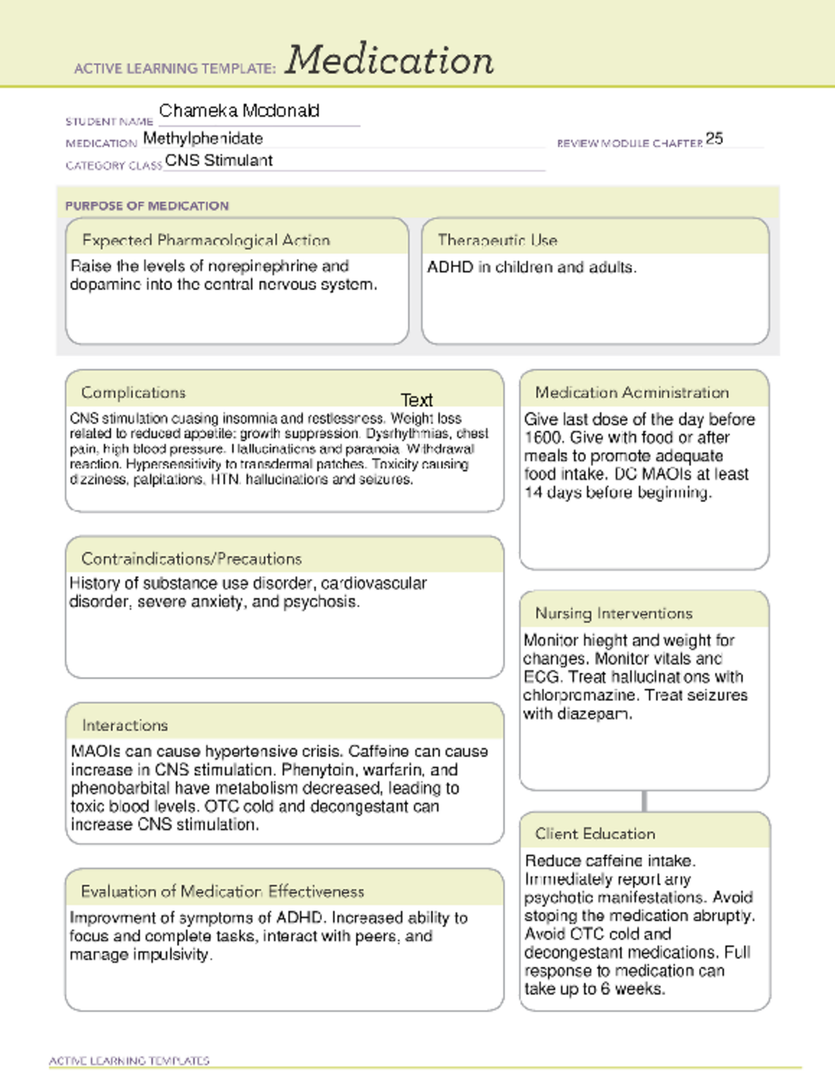 Methylphenidate med card NUR115 Studocu