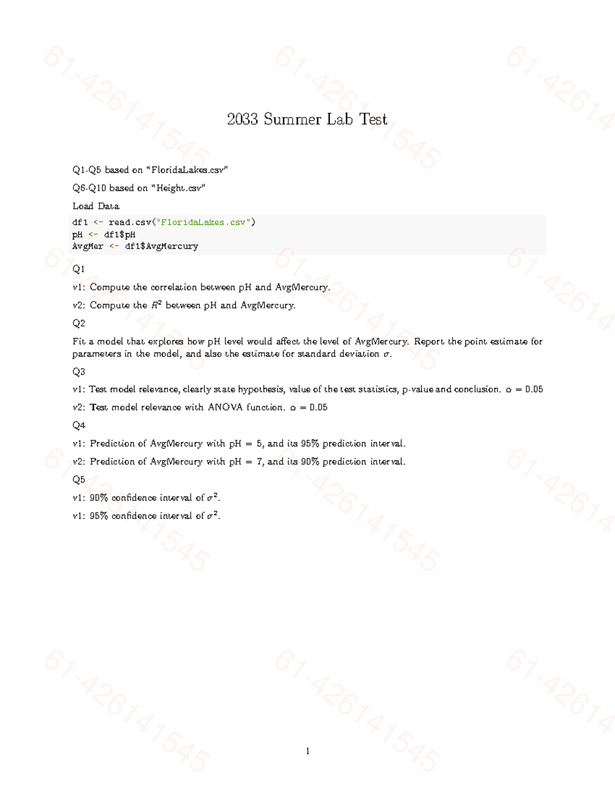 2023 Summer Lab Test Questions - 2033 Summer Lab Test Q1-Q5 based on ...