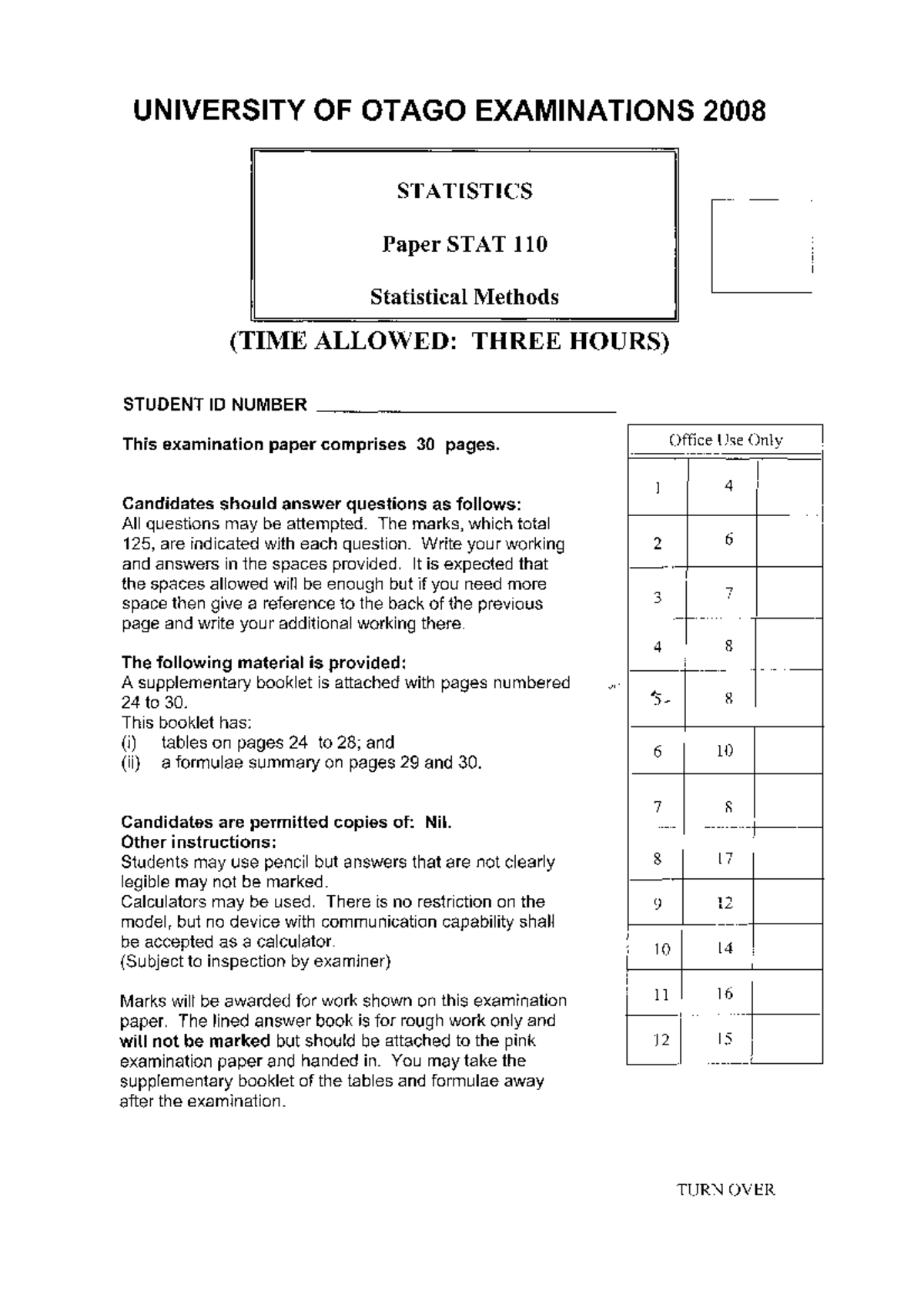 Exam 2010, questions and answers - Statistical Methods - Studocu