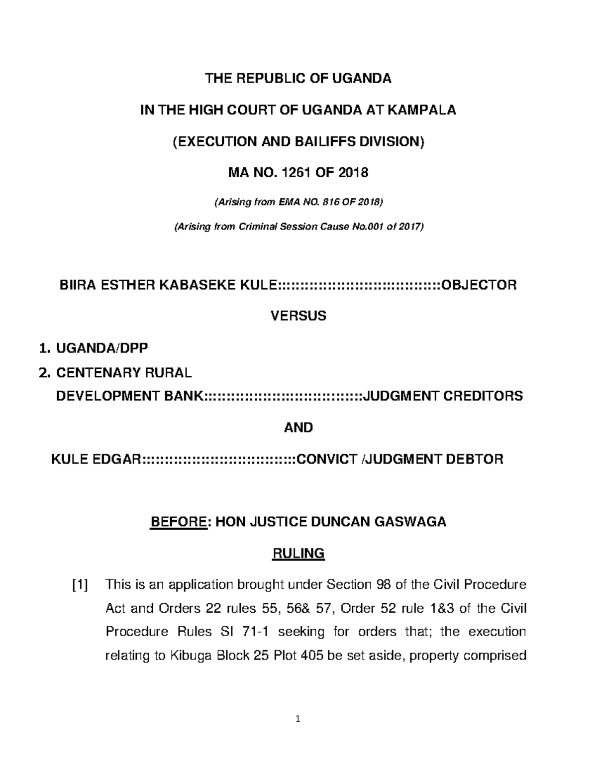 Source(21) THE REPUBLIC OF UGANDA IN THE HIGH COURT OF UGANDA AT