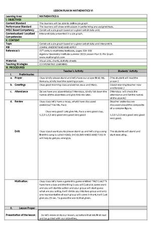 MATH LP - LESSON PLAN IN MATHEMATICS VI Learning Area: MATHEMATICS 6 I ...