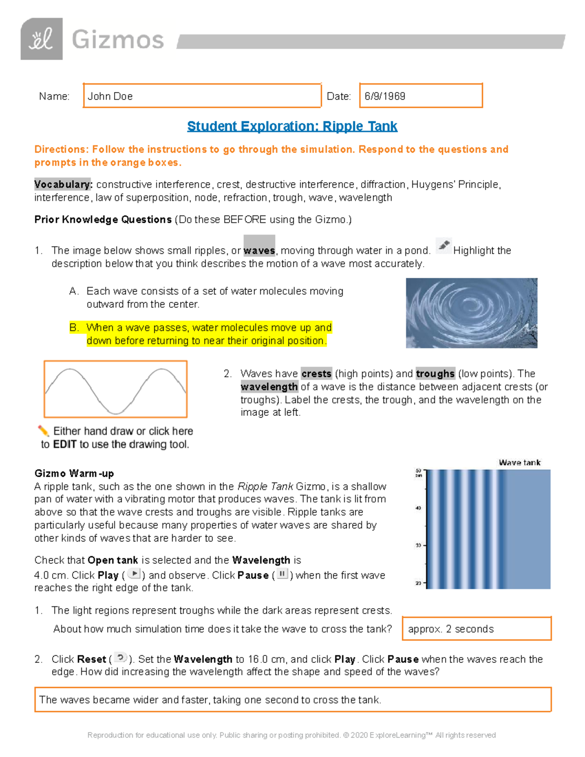 Copy of Copy of Ripple Tank SE - Name: John Doe Date: 6/9/ Student ...