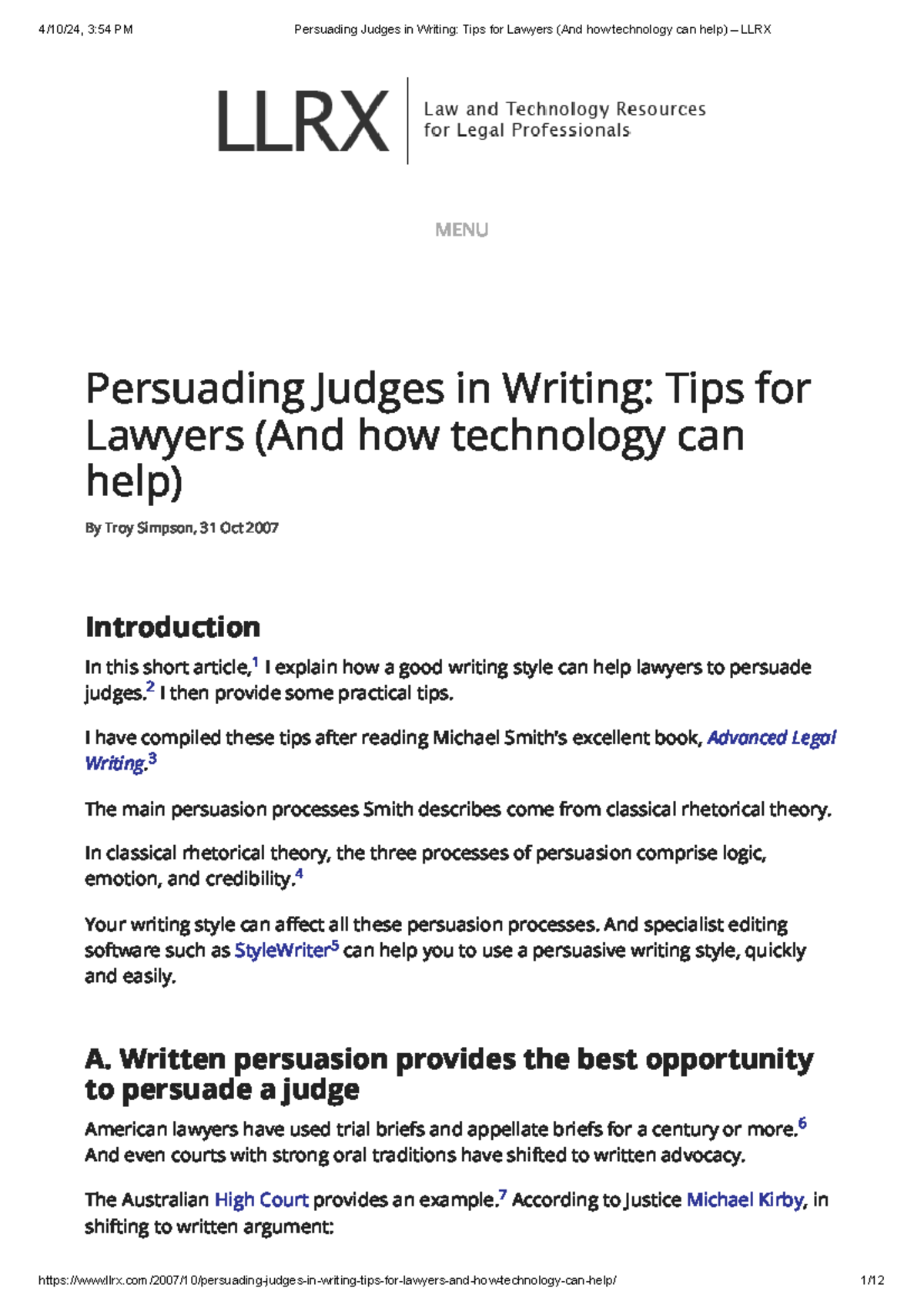 Persuading Judges in Writing Tips for Lawyers (And how technology can ...