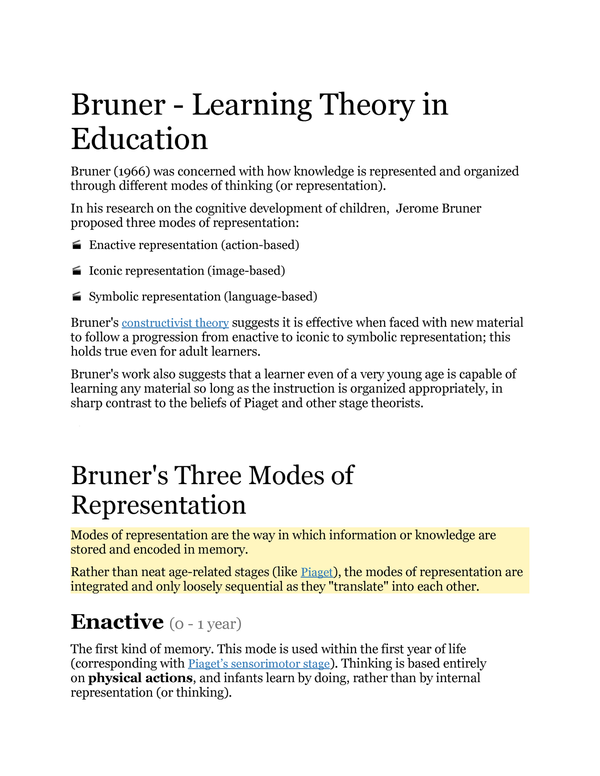 Bruner stages of online child development