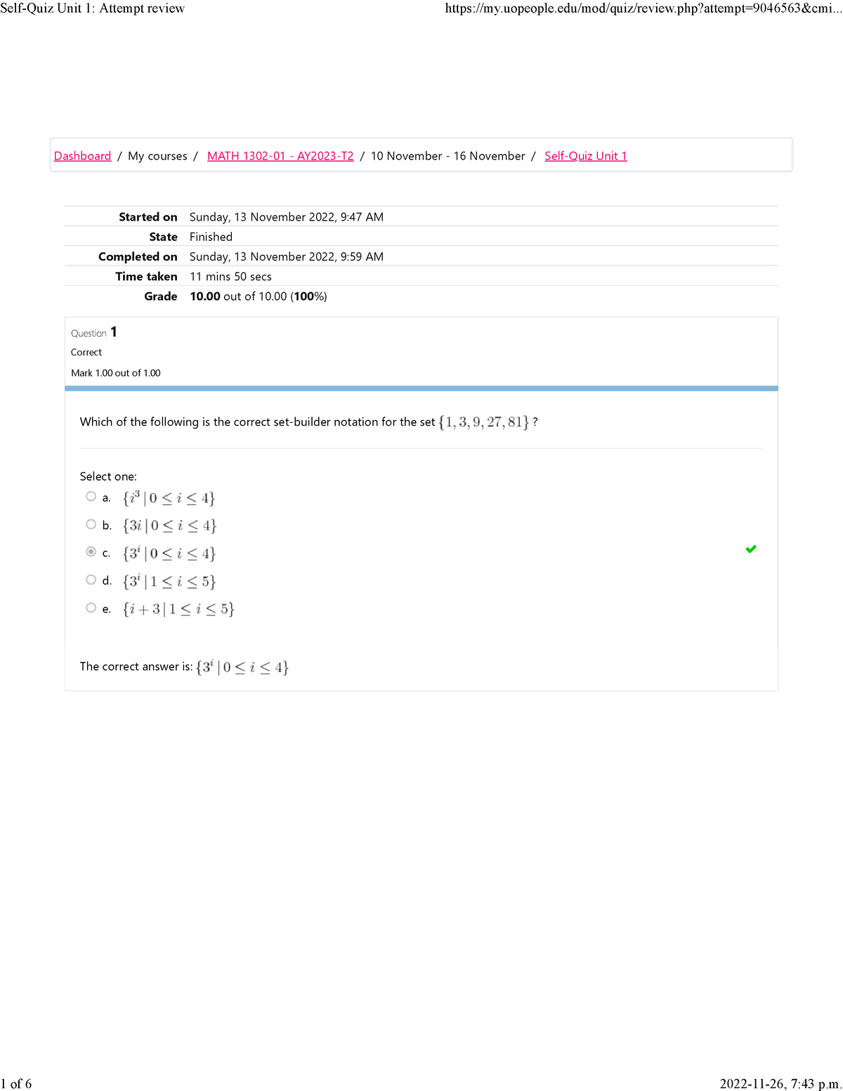 MATH 1302 Self-Quiz 1 - MATH 1302 Discrete Mathematics Self-Quiz 1 ...