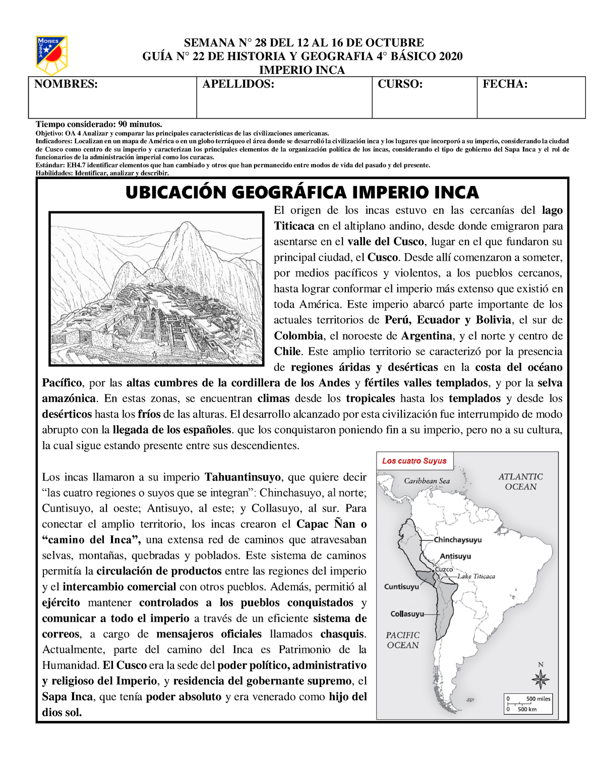 Historia 4 Basico GUIA1 Semana 28 - SEMANA N° 28 DEL 12 AL 16 DE ...