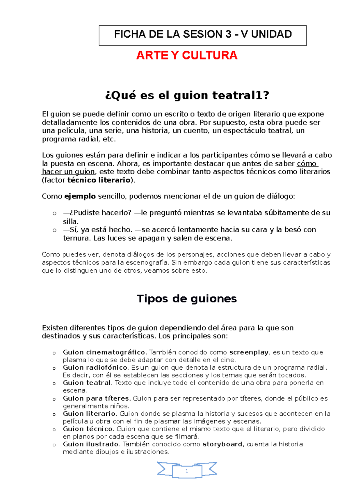 ARTE Y Cultura Guión teatral - ARTE Y CULTURA ¿Qué es el guion teatral1 ...