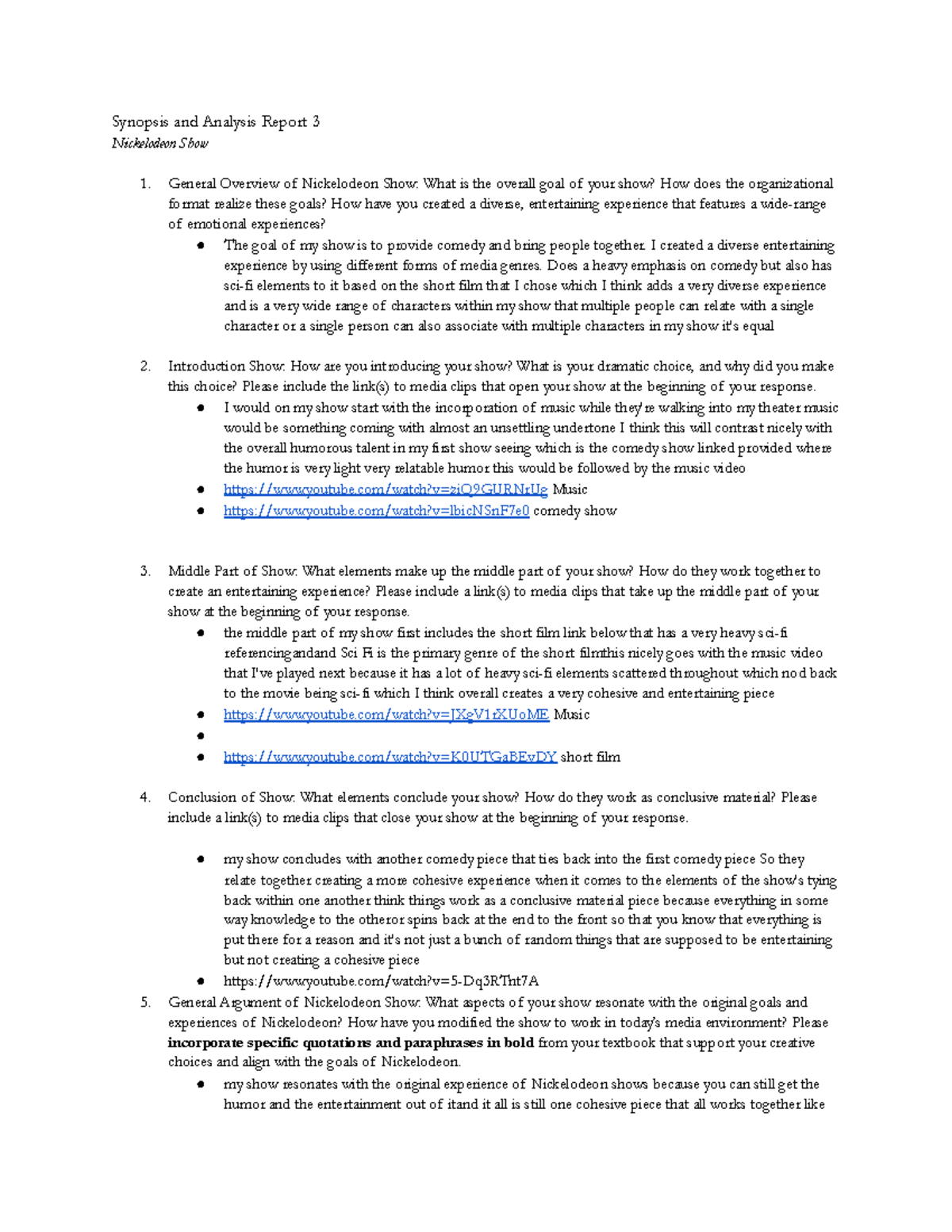 Synopsis and Analysis Report 3 - I created a diverse entertaining ...