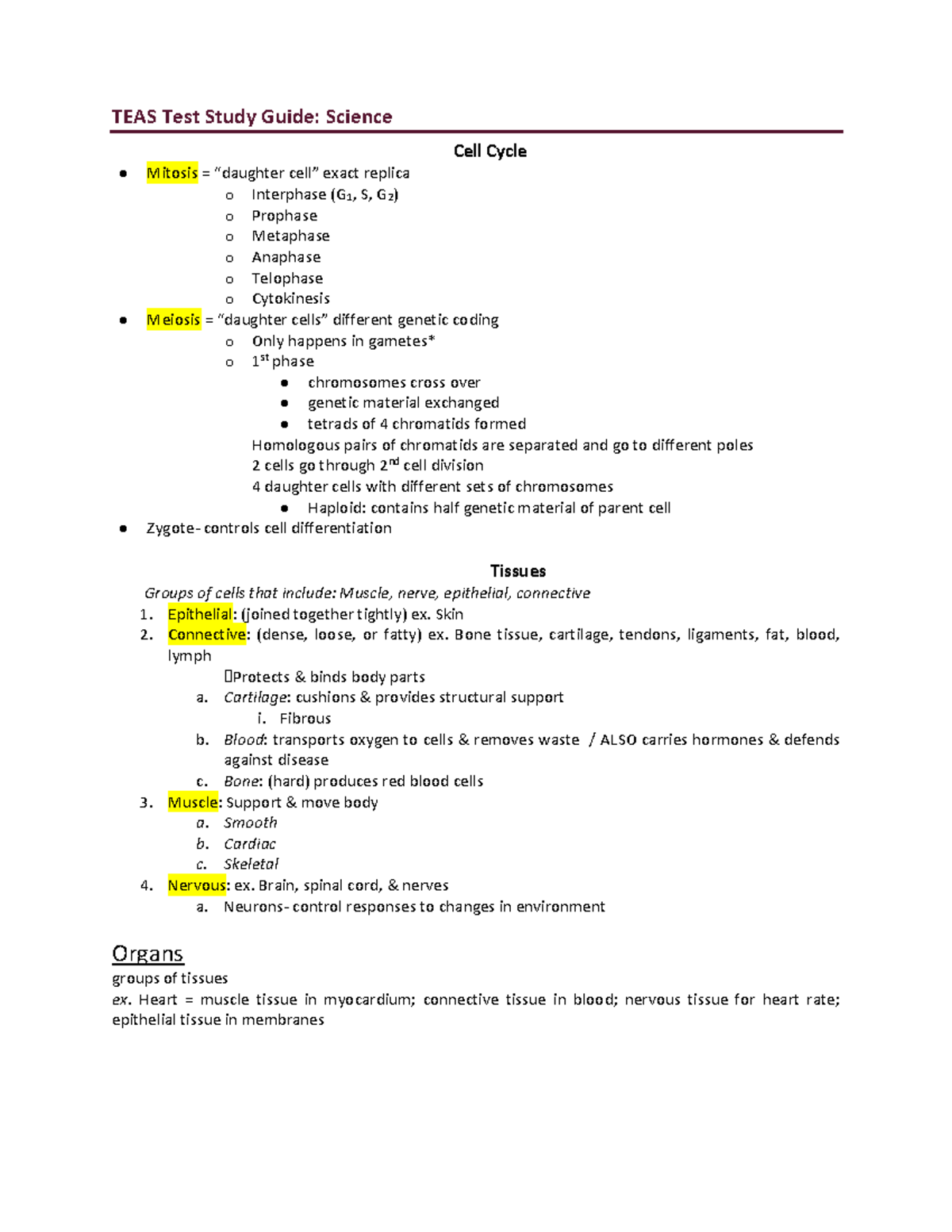 TEAS Science Study Guide - TEAS Test Study Guide: Science Cell Cycle ...