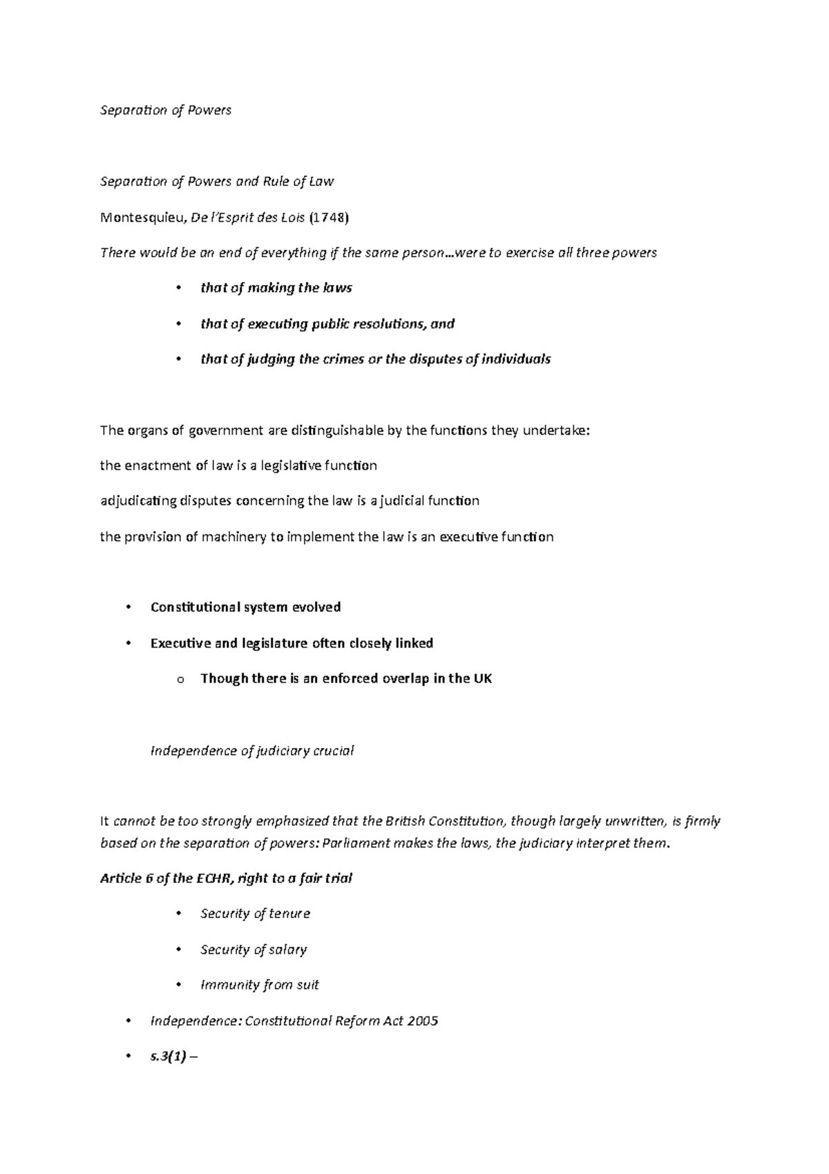 Separation Of Powers - Lecture Notes 01 - Separation Of Powers ...