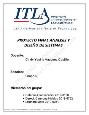 Proyecto Final De An Lisis Y Dise O De Sistema Proyecto Final Analisis Dise De Studocu