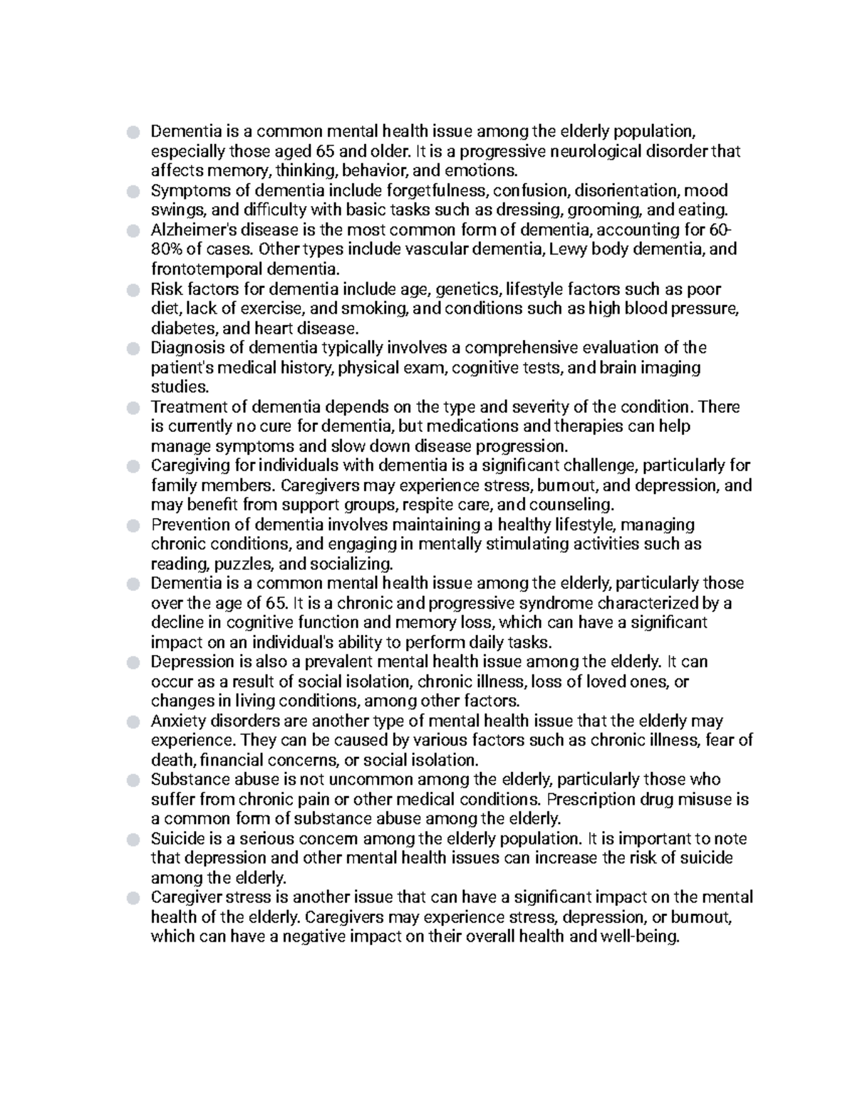 The elderly population notes - Dementia is a common mental health issue ...