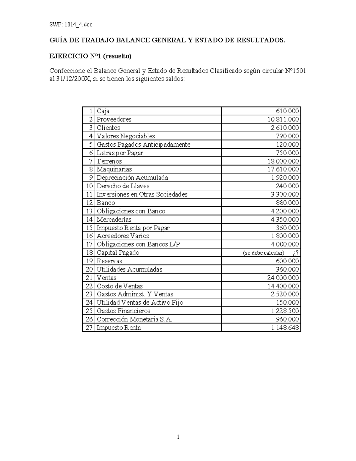 Ejercicios Estado De Resultados Y Balance General Eje 7838