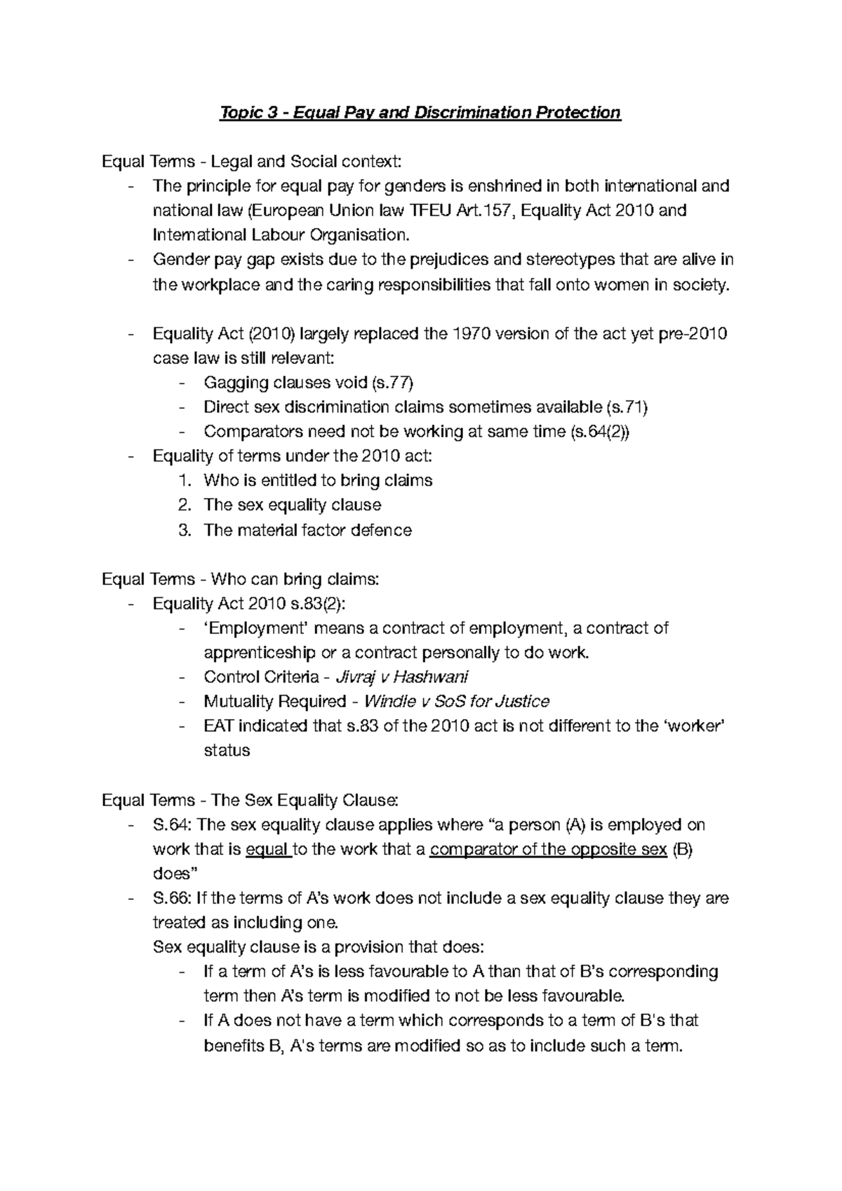 Topic 3 - Equal Pay and Discrimination Protection - Topic 3 - Equal Pay ...