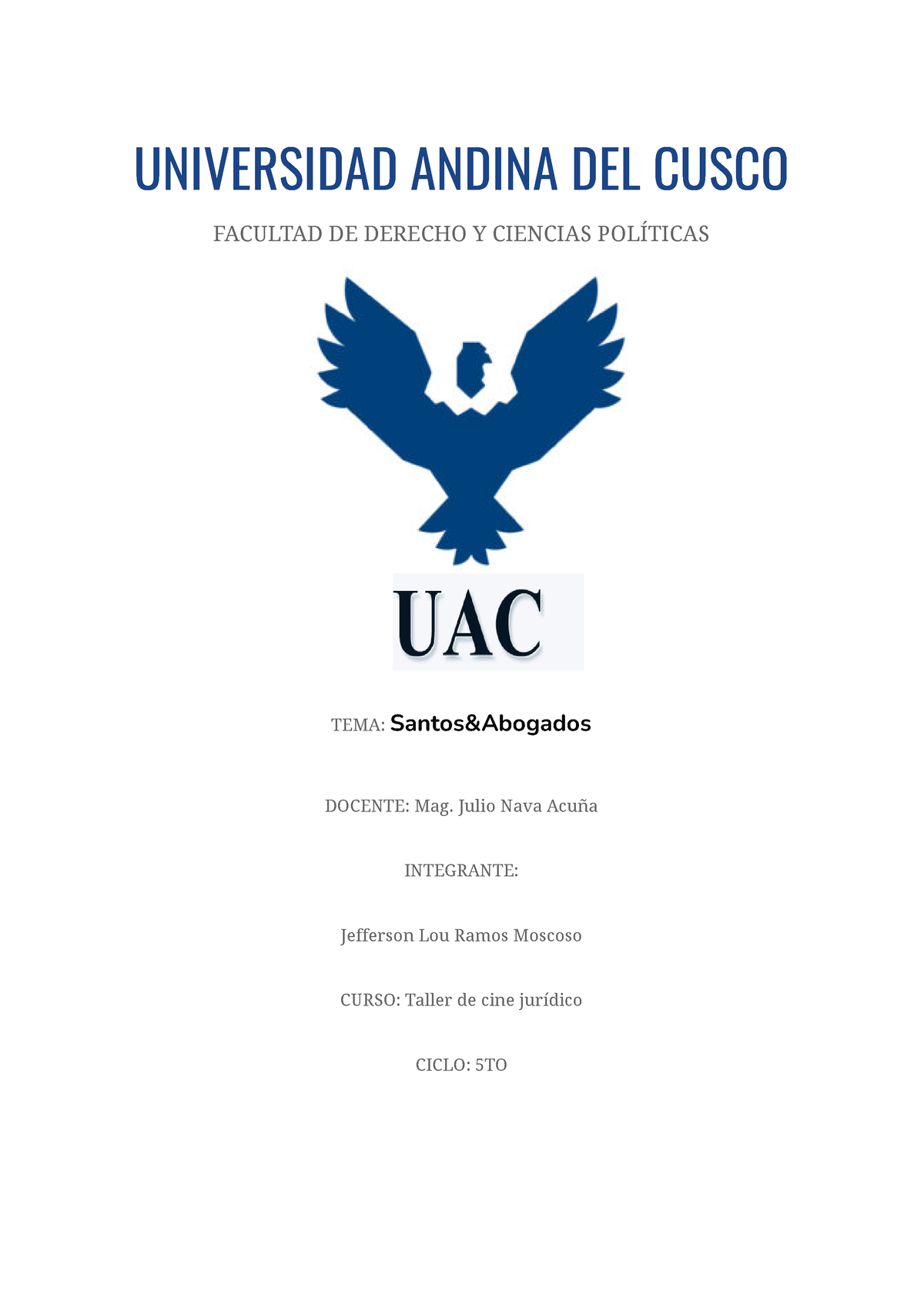 Universidad Andina DEL Cusco - UNIVERSIDAD ANDINA DEL CUSCO FACULTAD DE ...