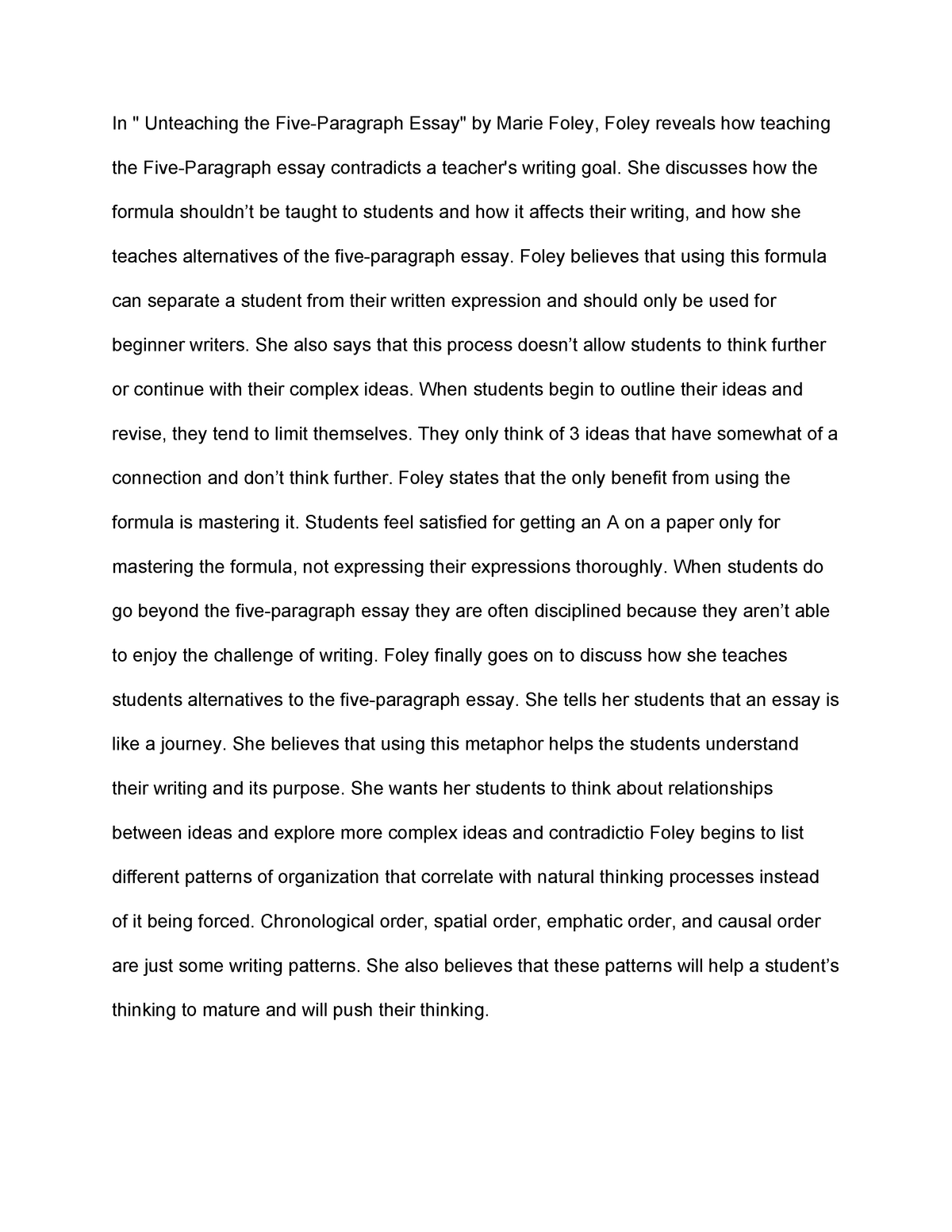 unteaching the five paragraph essay summary