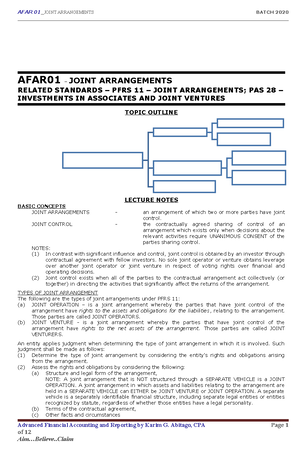 AFAR Summary Notes - BUSINESS COMBINATION IFRS 3 defines Business ...
