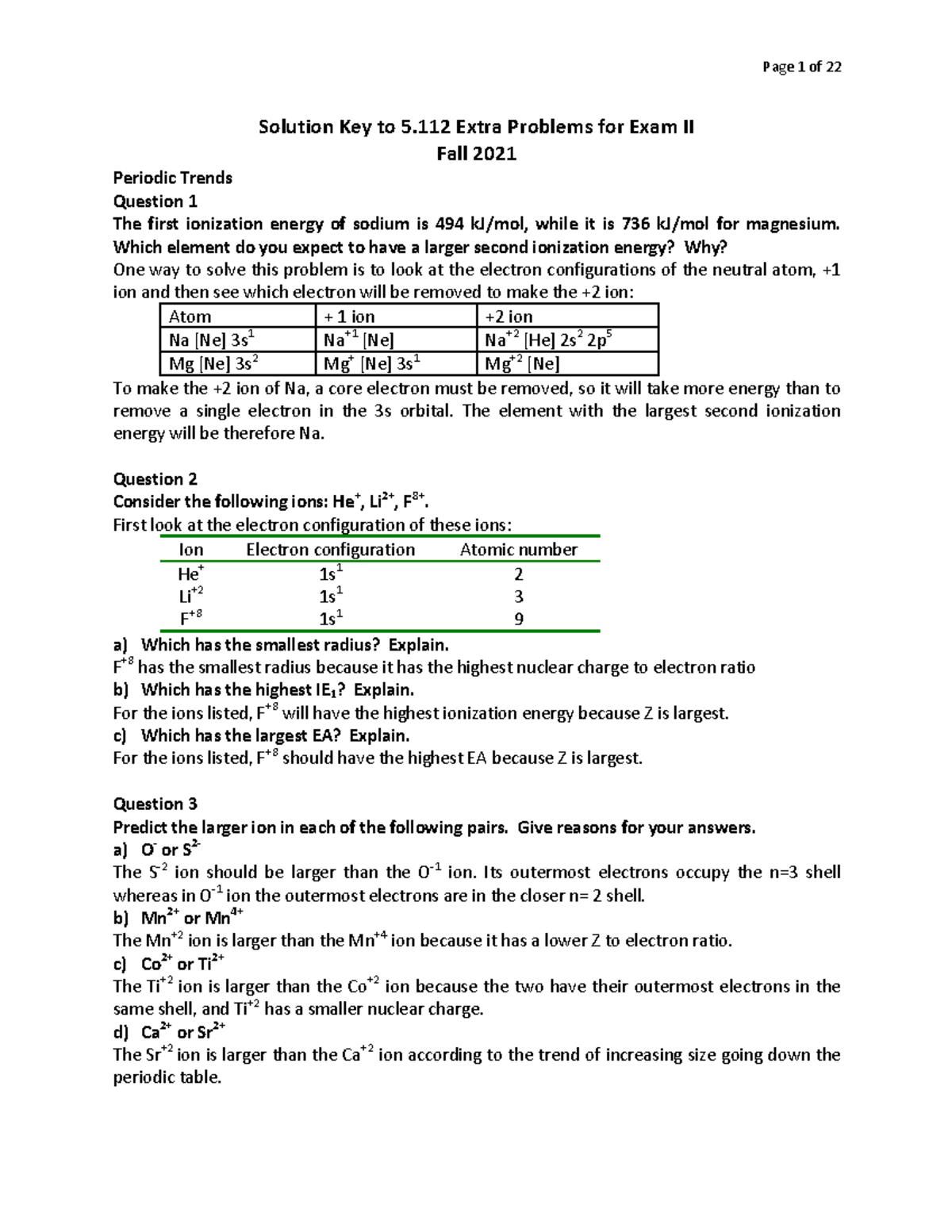 Extra Probs Exam 2 '21 solutions - Page 1 of 22 ####### Solution Key to ...