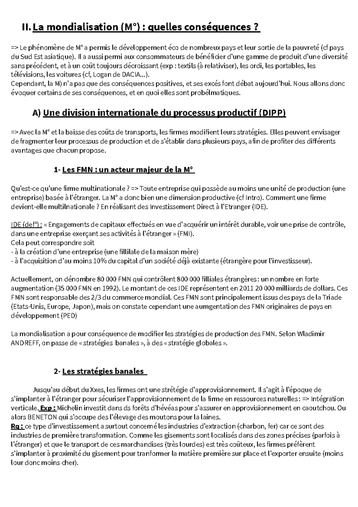 Economie Internationale Lea 1ere Annee Mondialisation Studocu