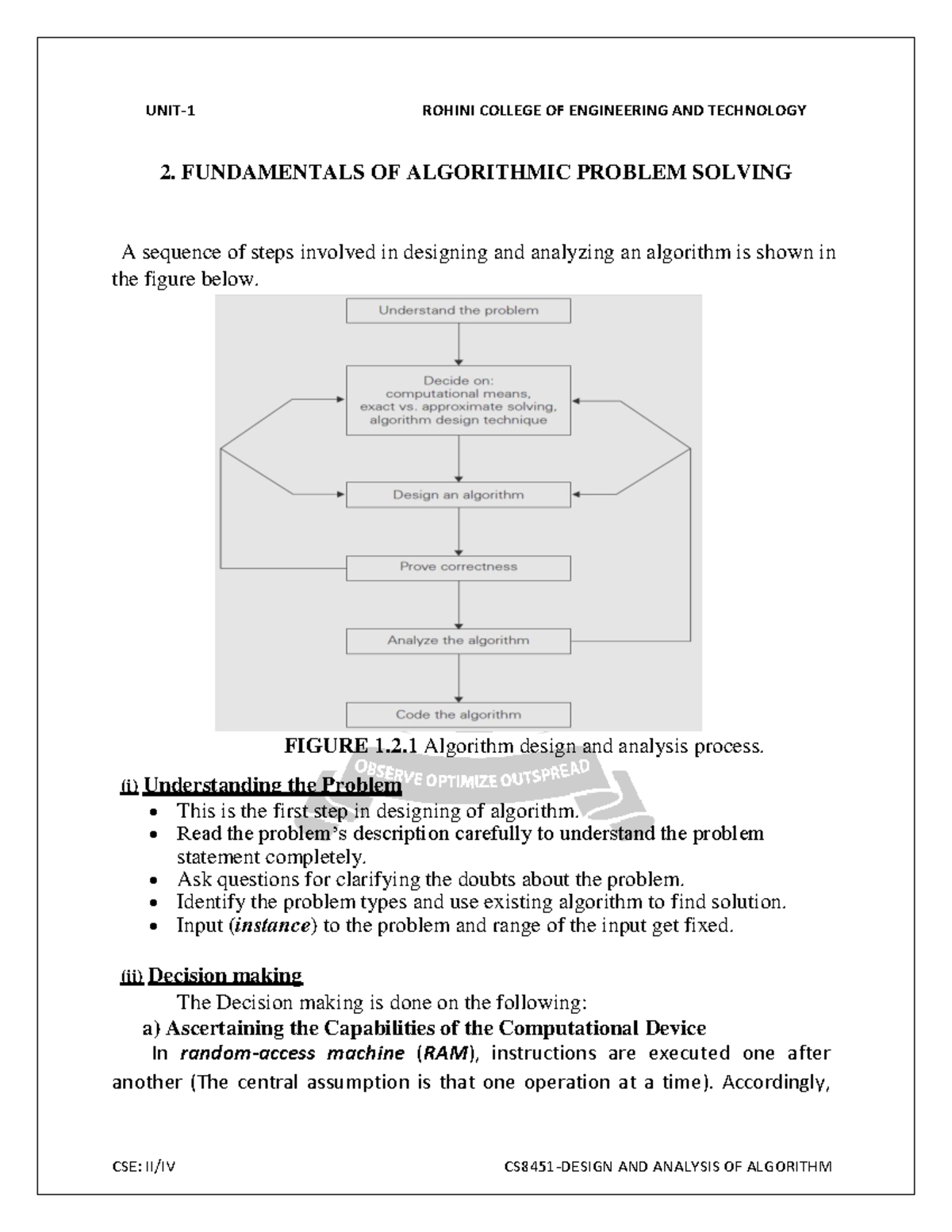 ADA -1 - this notes of ADA - 2. FUNDAMENTALS OF ALGORITHMIC PROBLEM ...