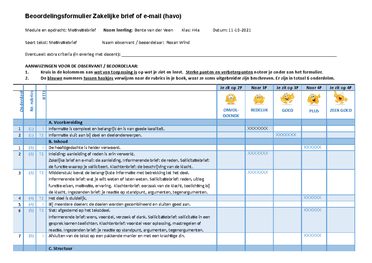 Beoordelingsformulier Zakelijke Brief Of E-mail (1) - Sterke Punten En ...