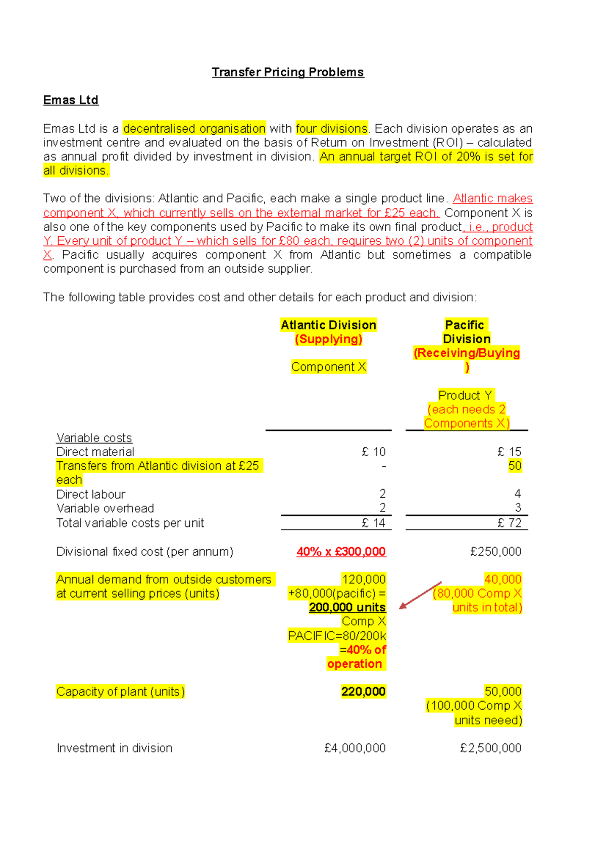 Transfer Pricing Problems and Solutions Studocu