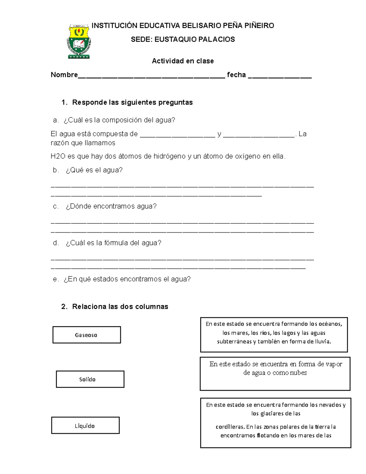 Actividad DEL AGUA - trabajo de ciencias sociales sore el agua y su ...