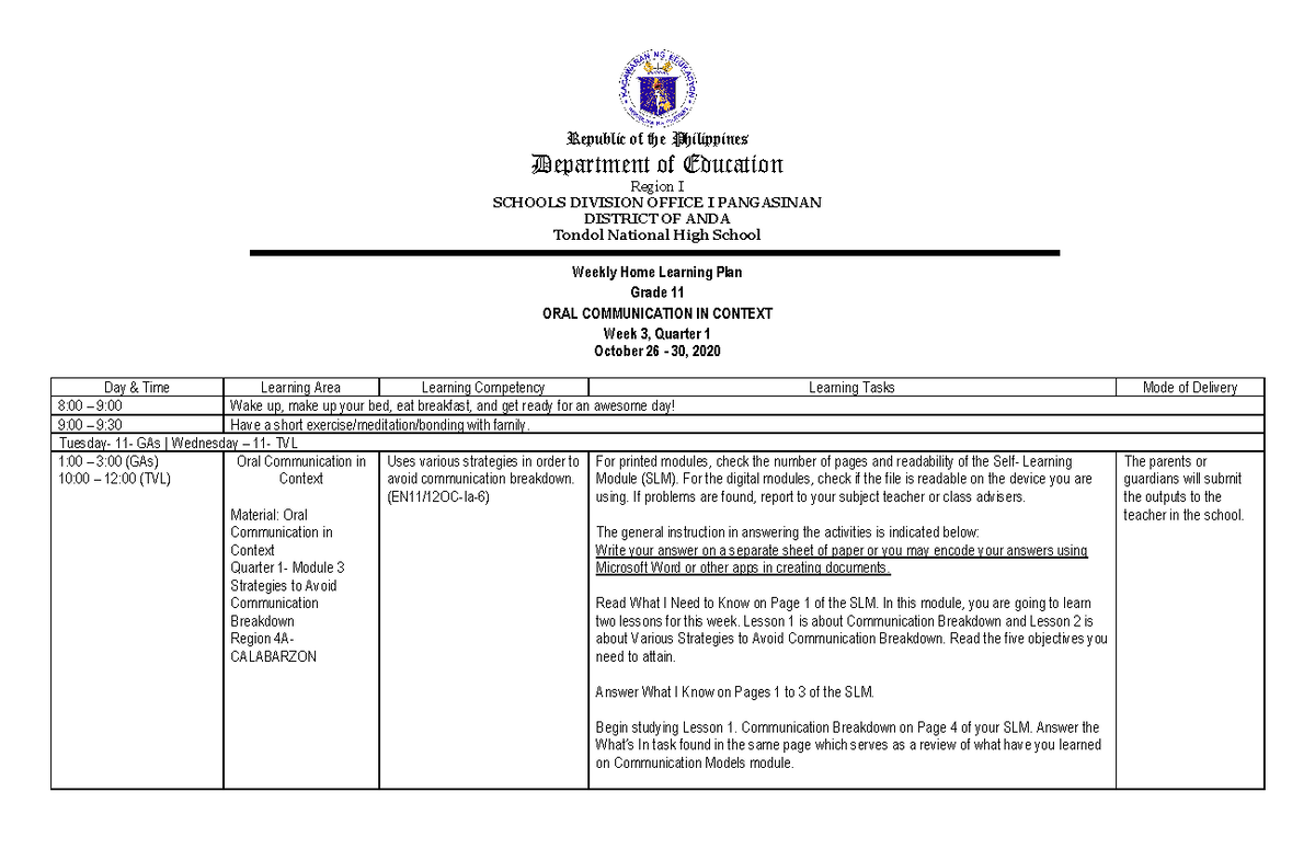 OC Week 3, Quarter 1 - Lecture notes 2 - Republic of the Philippines ...