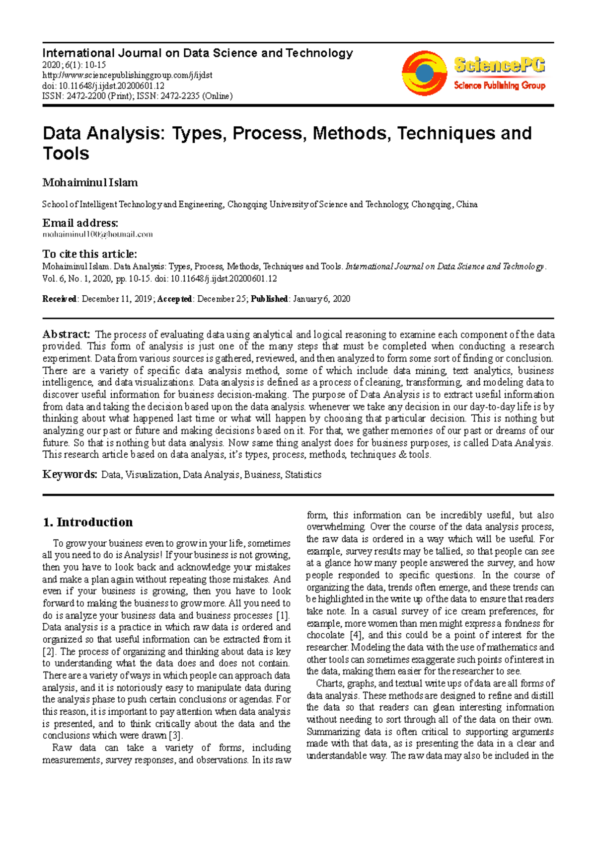 Data Analysis - International Journal on Data Science and Technology ...