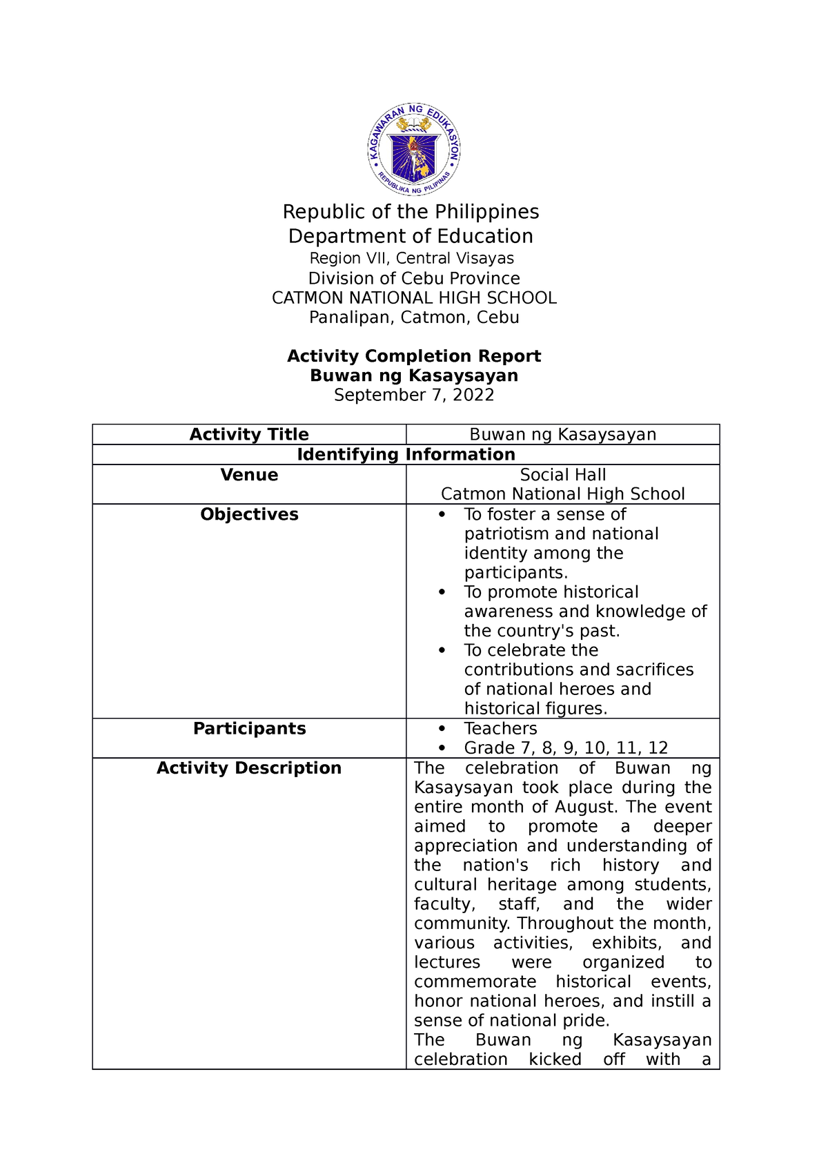 Buwan Ng Kasaysayan - You Can Learn - Republic Of The Philippines ...