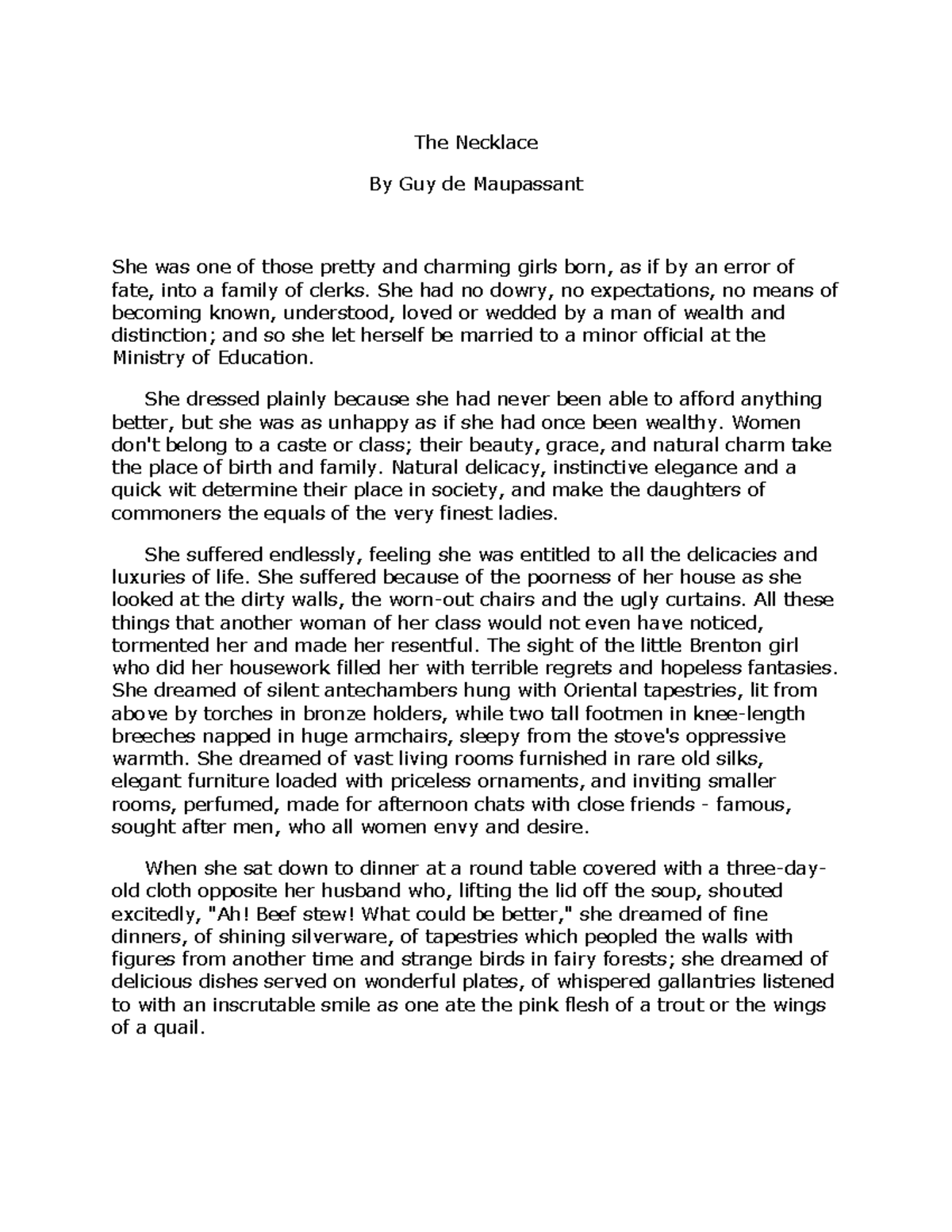 The Necklace - Summary IT Management - The Necklace By Guy de ...