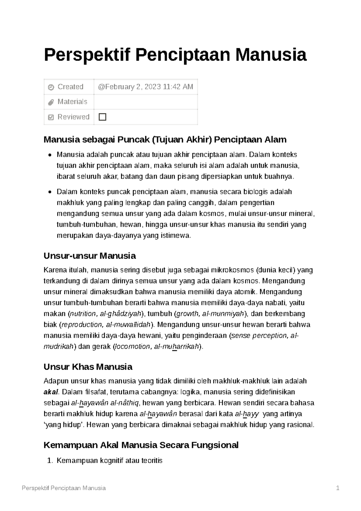 Perspektif Penciptaan Manusia - Dalam Konteks Tujuan Akhir Penciptaan ...