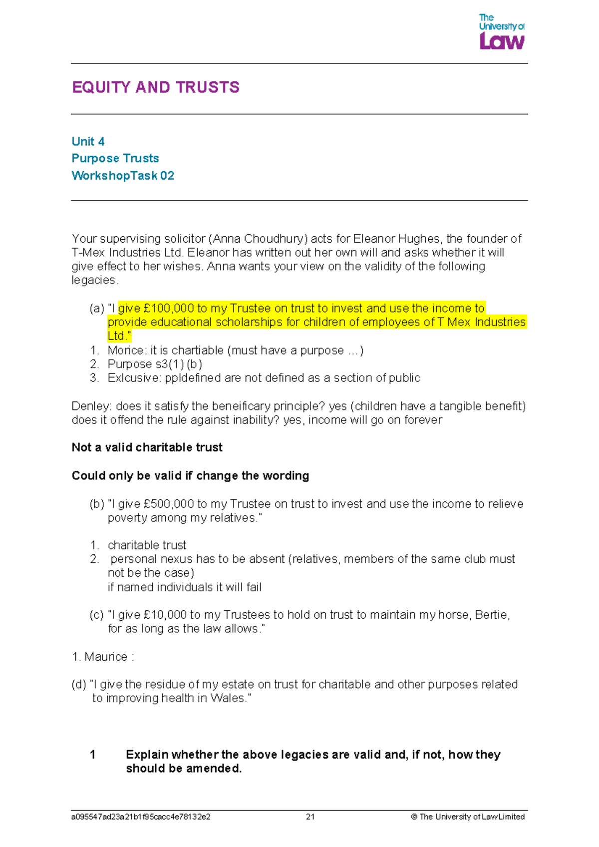 2324 eqtr u04 ce01 workshop task02 - EQUITY AND TRUSTS Unit 4 Purpose ...