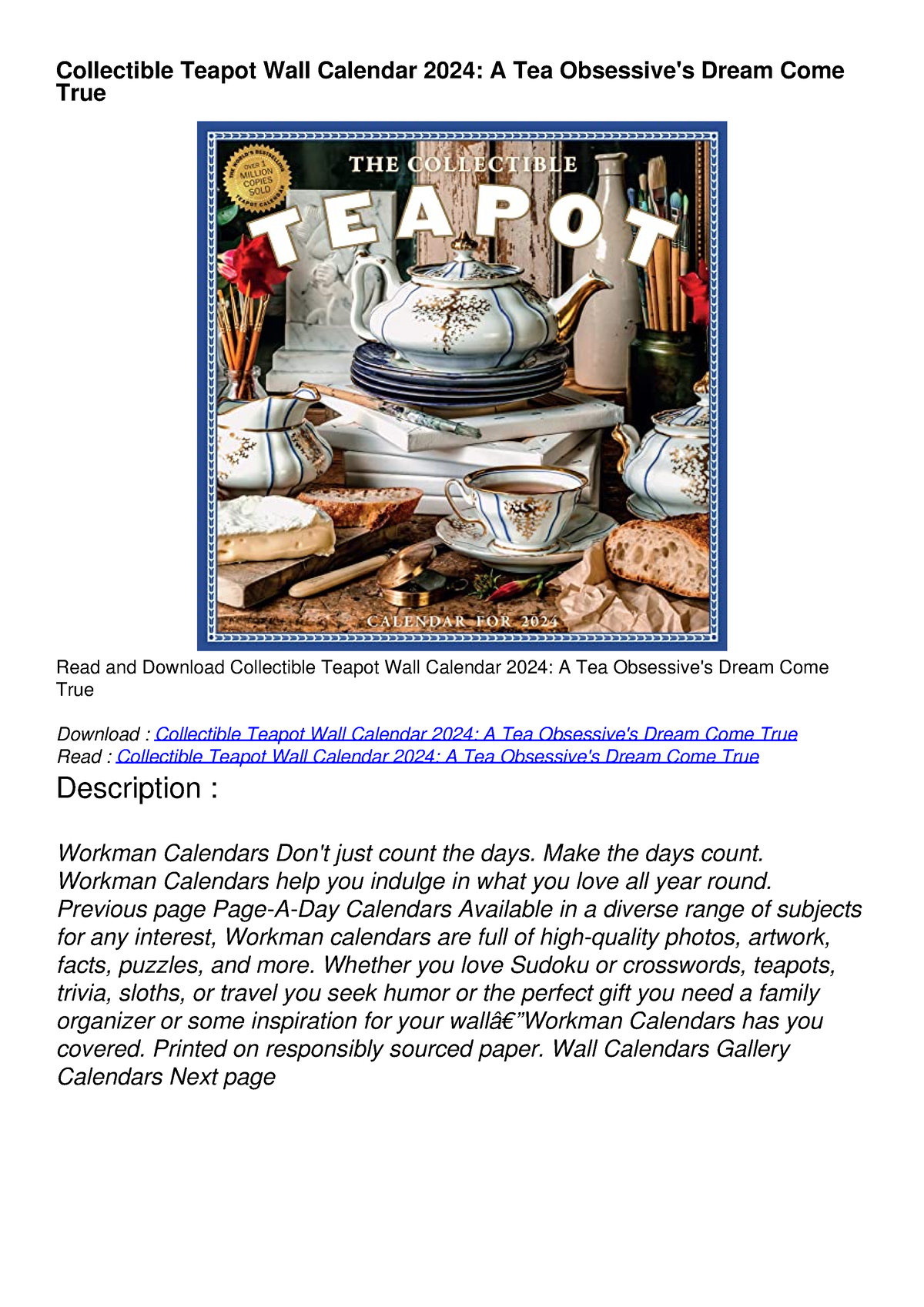 PDF_ Collectible Teapot Wall Calendar 2024 A Tea Obsessive's Dream