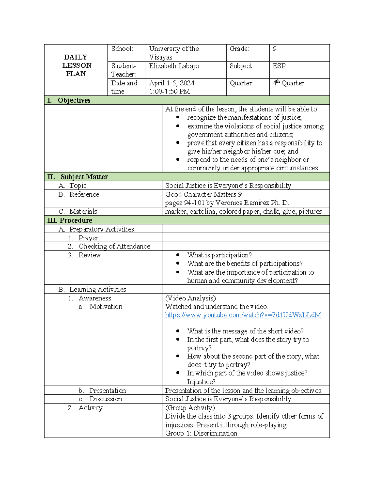 0011 LESSON PLAN IN TLE 10 - DAILY LESSON PLAN School: University of ...