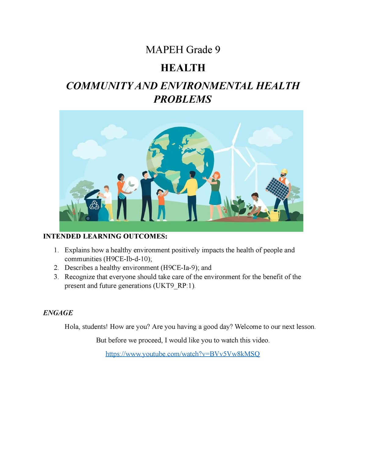 Health Grade 9 Community And Environmental Health Problems ST LP 