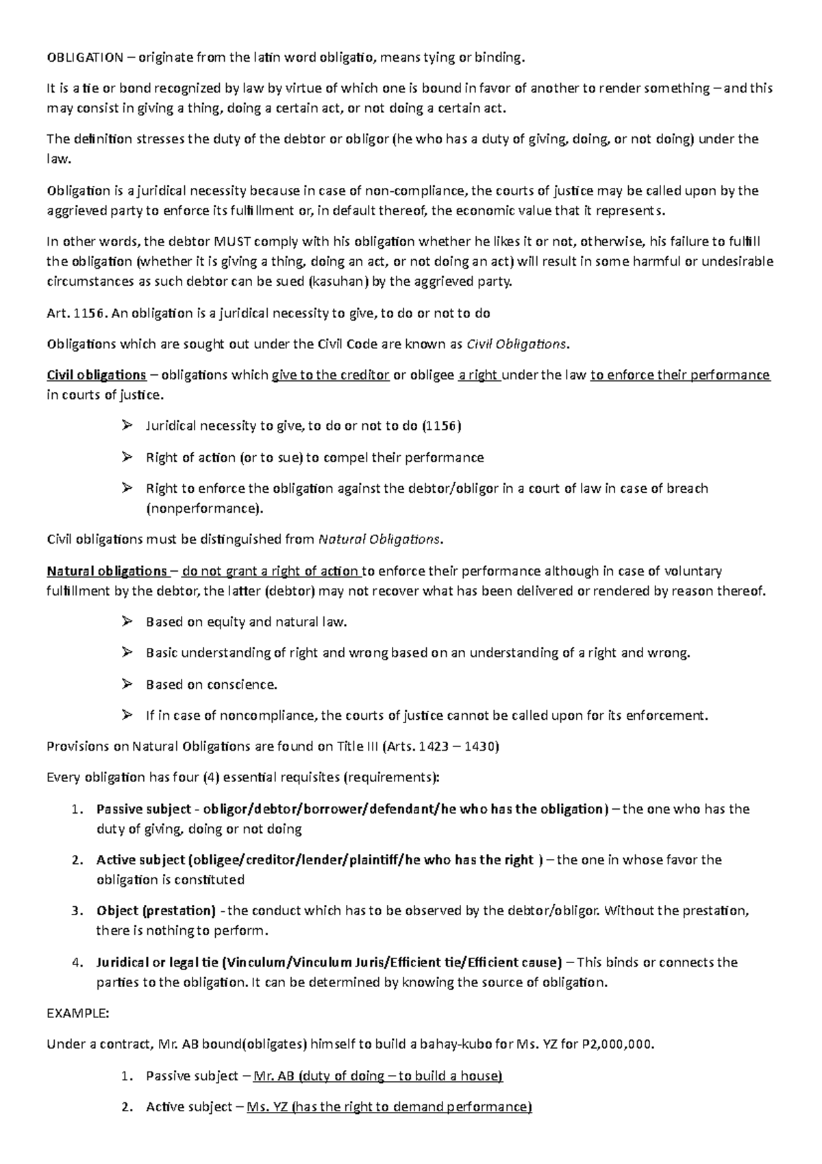 Obligation - INTRODUCTION - OBLIGATION – originate from the latin word ...