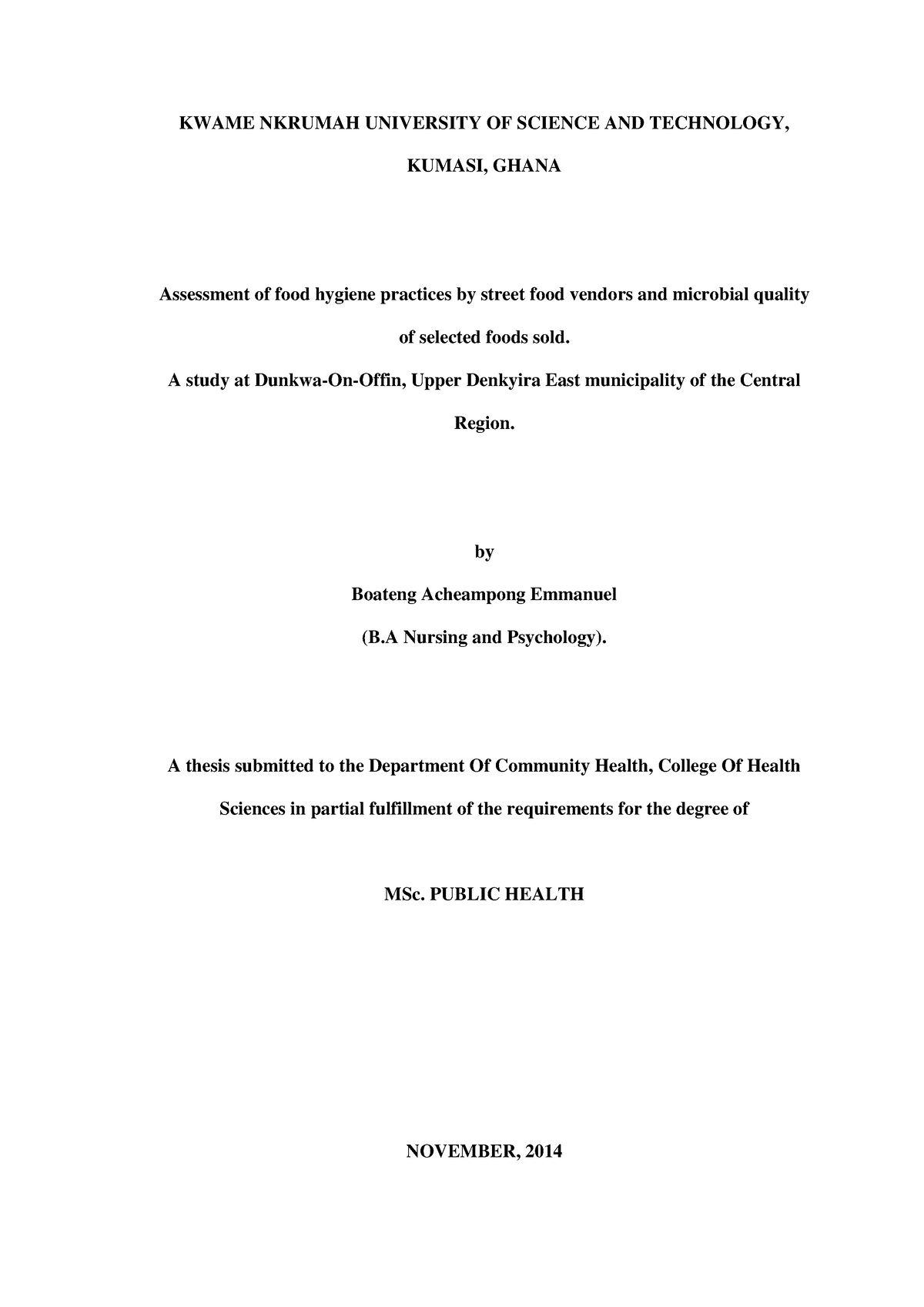Boateng Acheampong Emmanuel - KWAME NKRUMAH UNIVERSITY OF SCIENCE AND ...