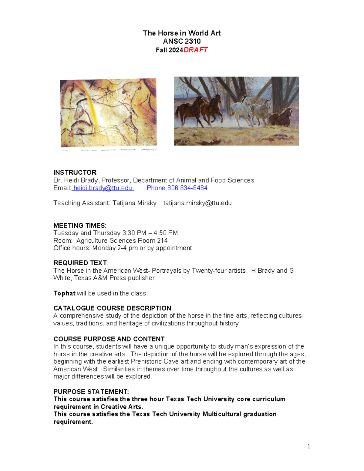 ANSC 2310 syllabus Fall 2024 The Horse in World Art ANSC 2310 Fall