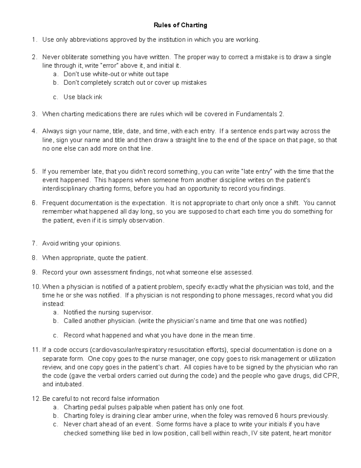 Rules of Charting - nursing care plans - Rules of Charting Use only ...