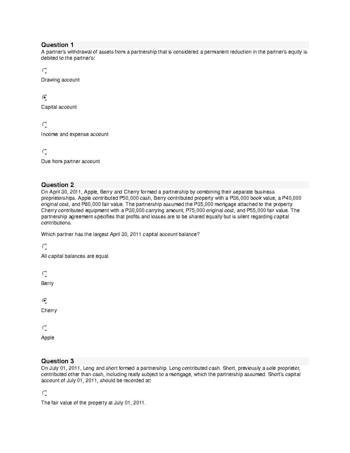 Partnership Formation AND Operation - Question 1 A partner's withdrawal ...