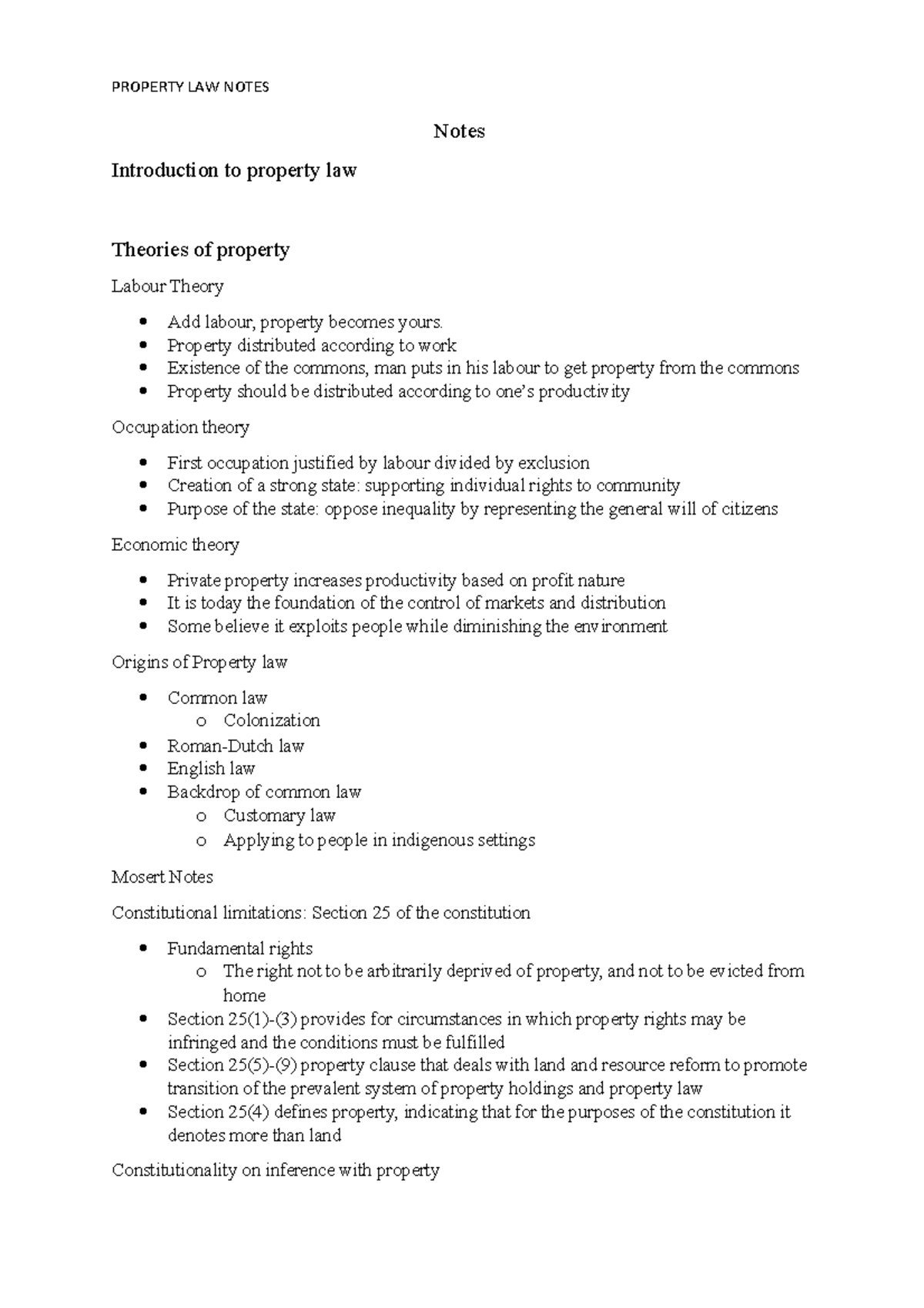 Notes Property SEM1 - Notes Introduction to property law Theories of ...