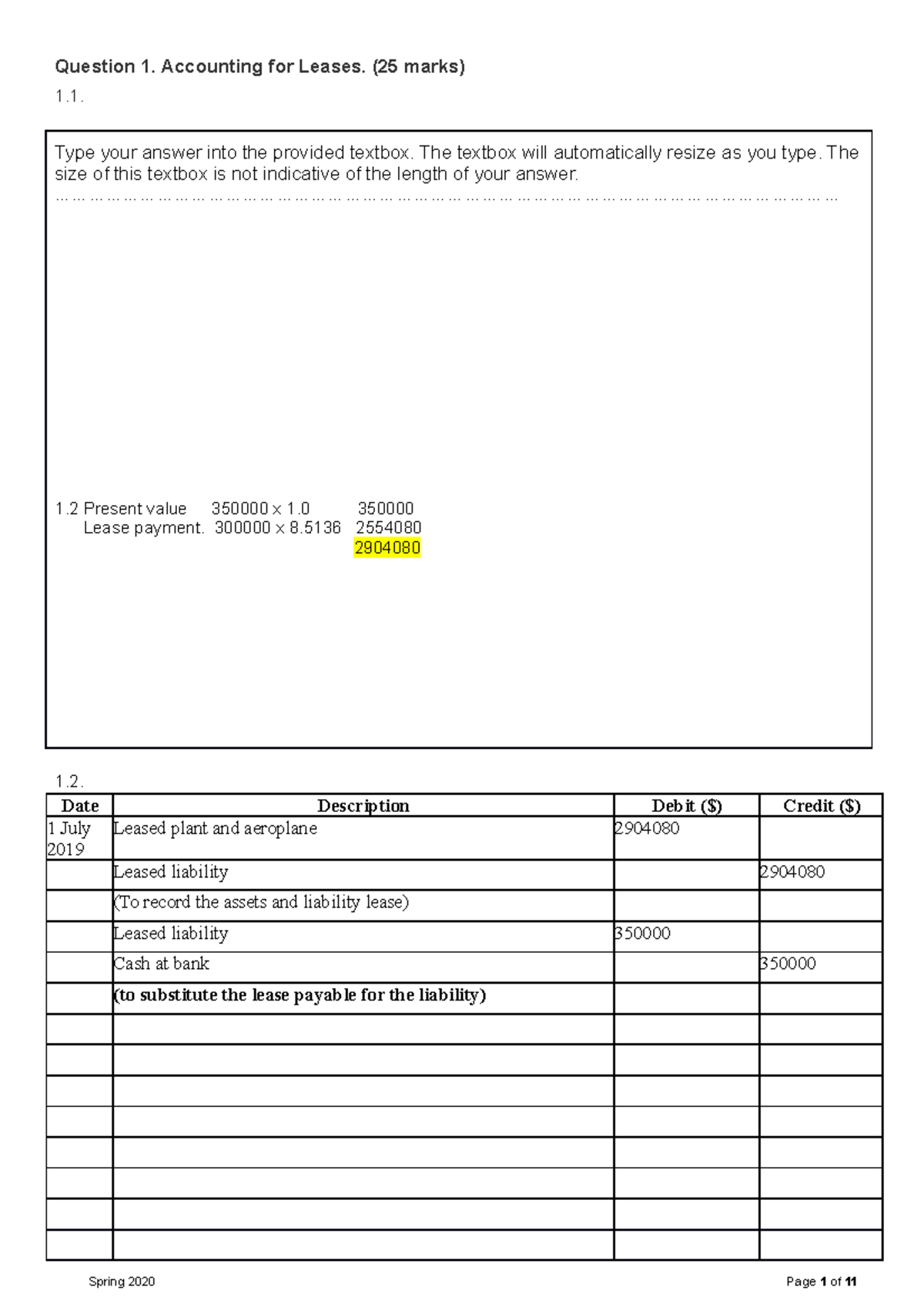 2009 74 Answer Document Deferred Exam 2020 - Question 1. Accounting for ...