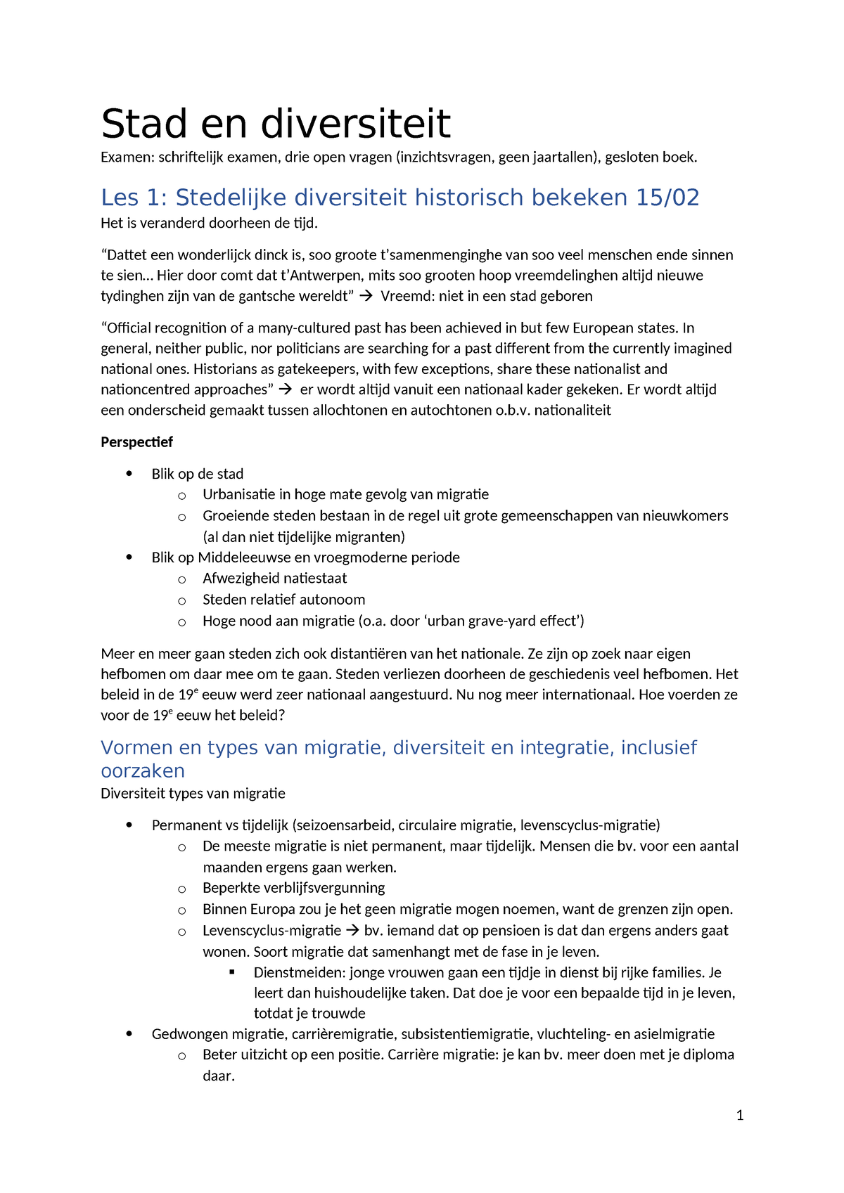 Stad & Diversiteit - Stad En Diversiteit Examen: Schriftelijk Examen ...