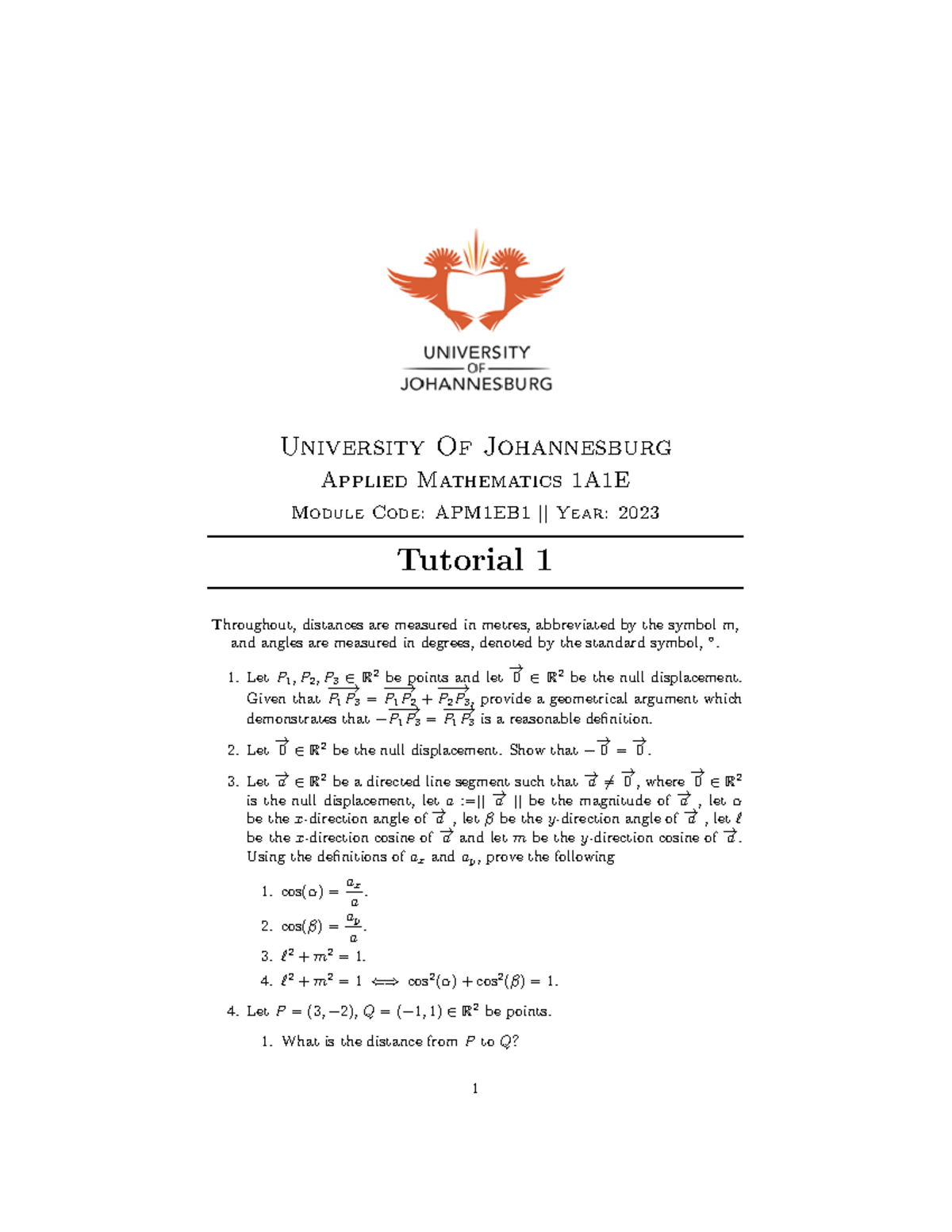 APM1EB1 Tutorial 1 - University Of Johannesburg Applied Mathematics ...